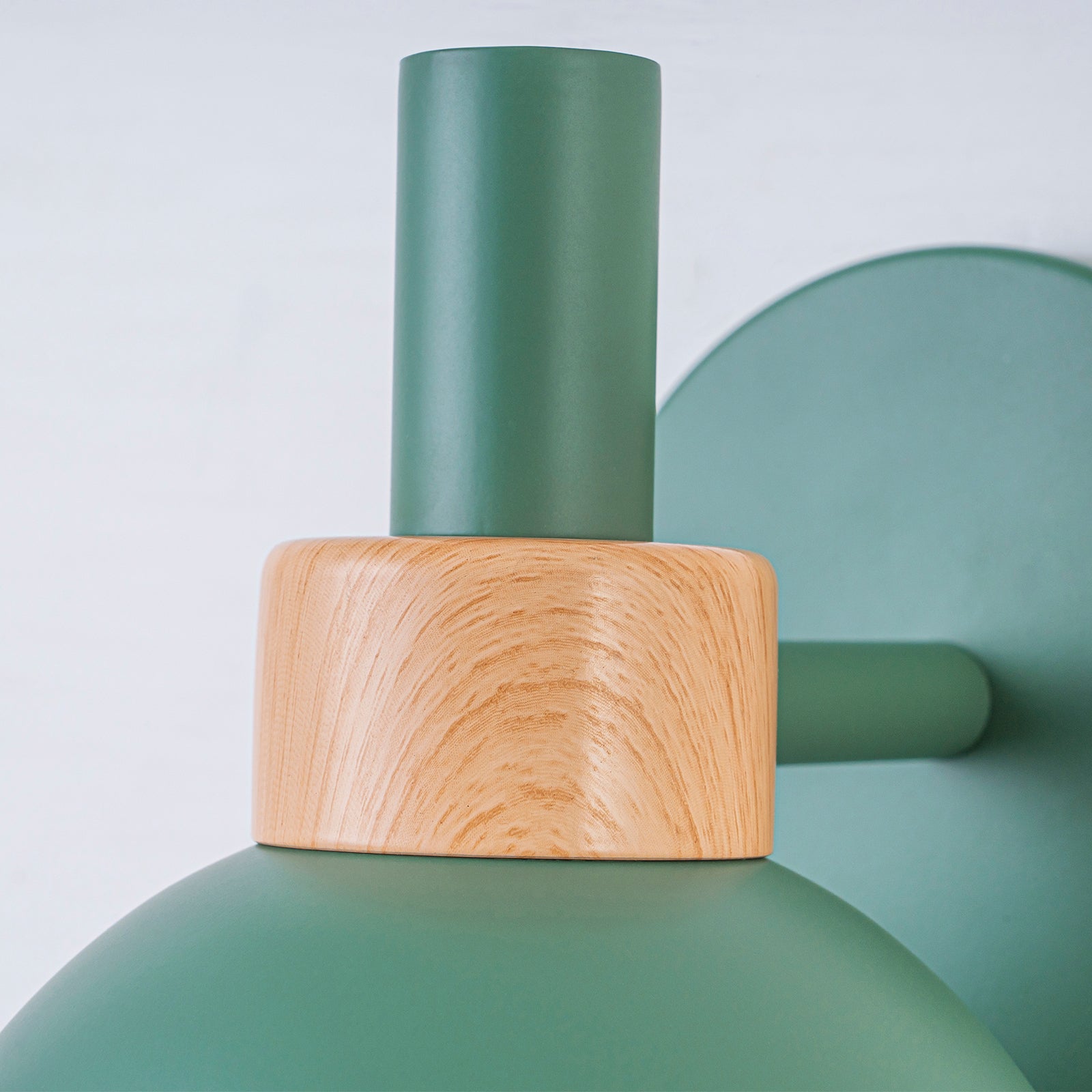 Glowlings 1-Light Macaroon Green Dome Wall Sconce with Wooden Accent