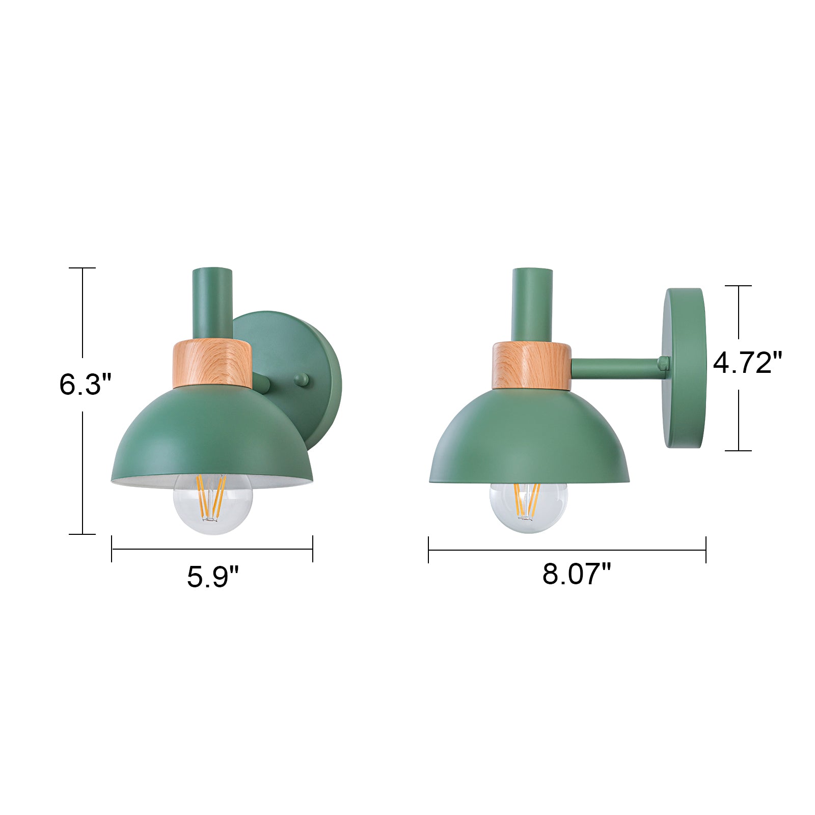 Glowlings 1-Light Macaroon Green Dome Wall Sconce with Wooden Accent