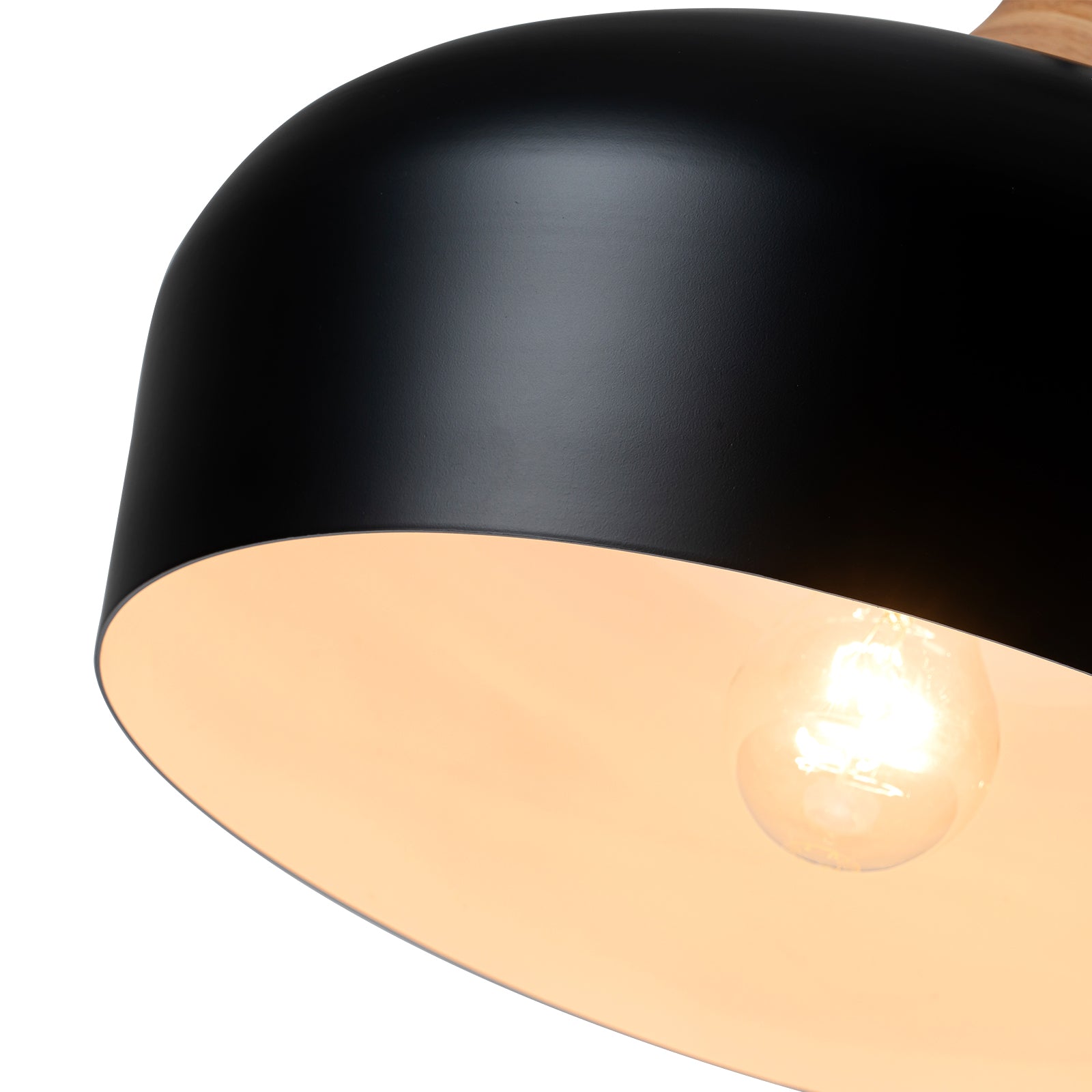 Glowlings 1-Light Modern 14"Wide Matte Black Wood Dome Pendant Light Island Light