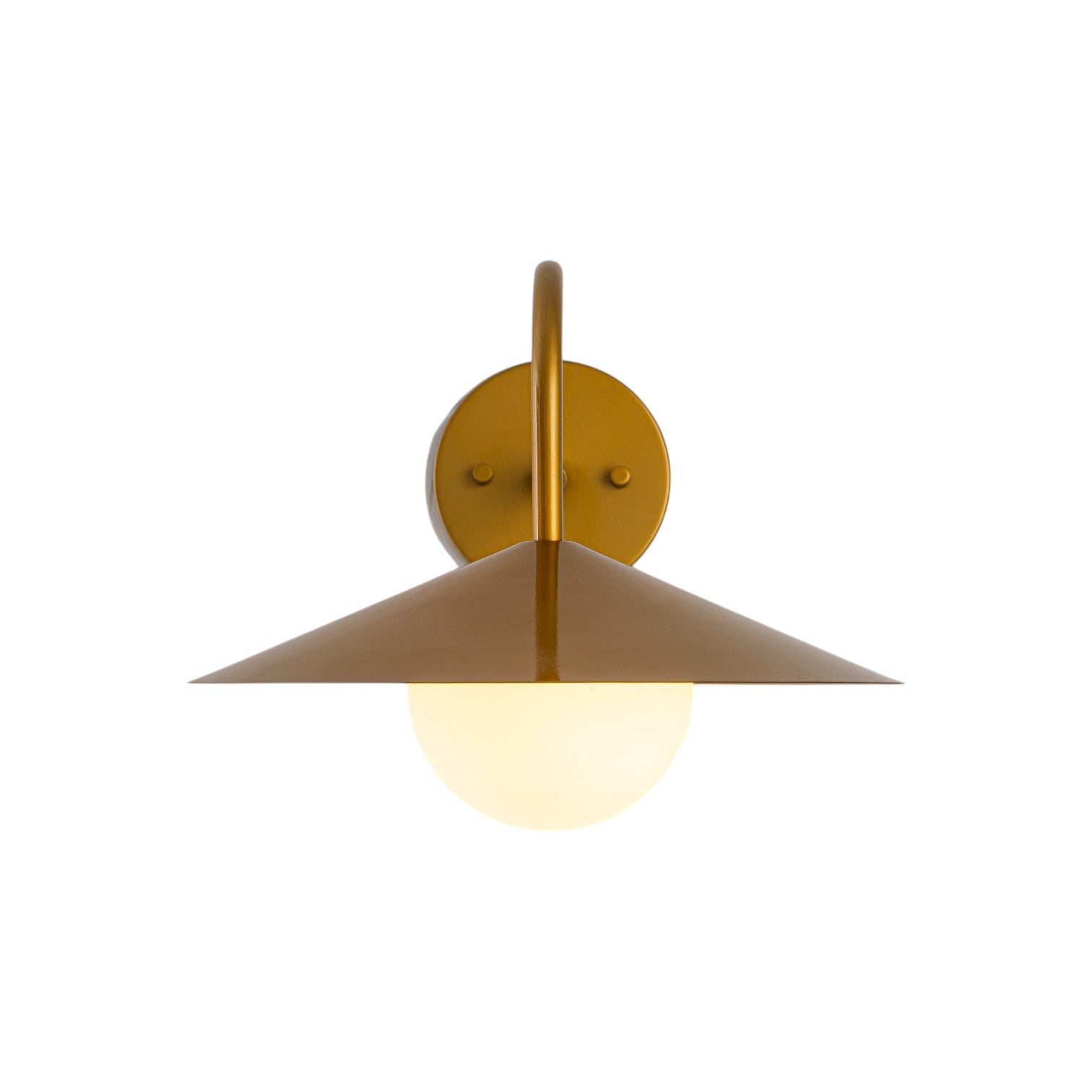 Glowlings 1-Light Mid-Century Modern Brass Cone Elegant Gooseneck Wall Sconce with Globe Opal Glass