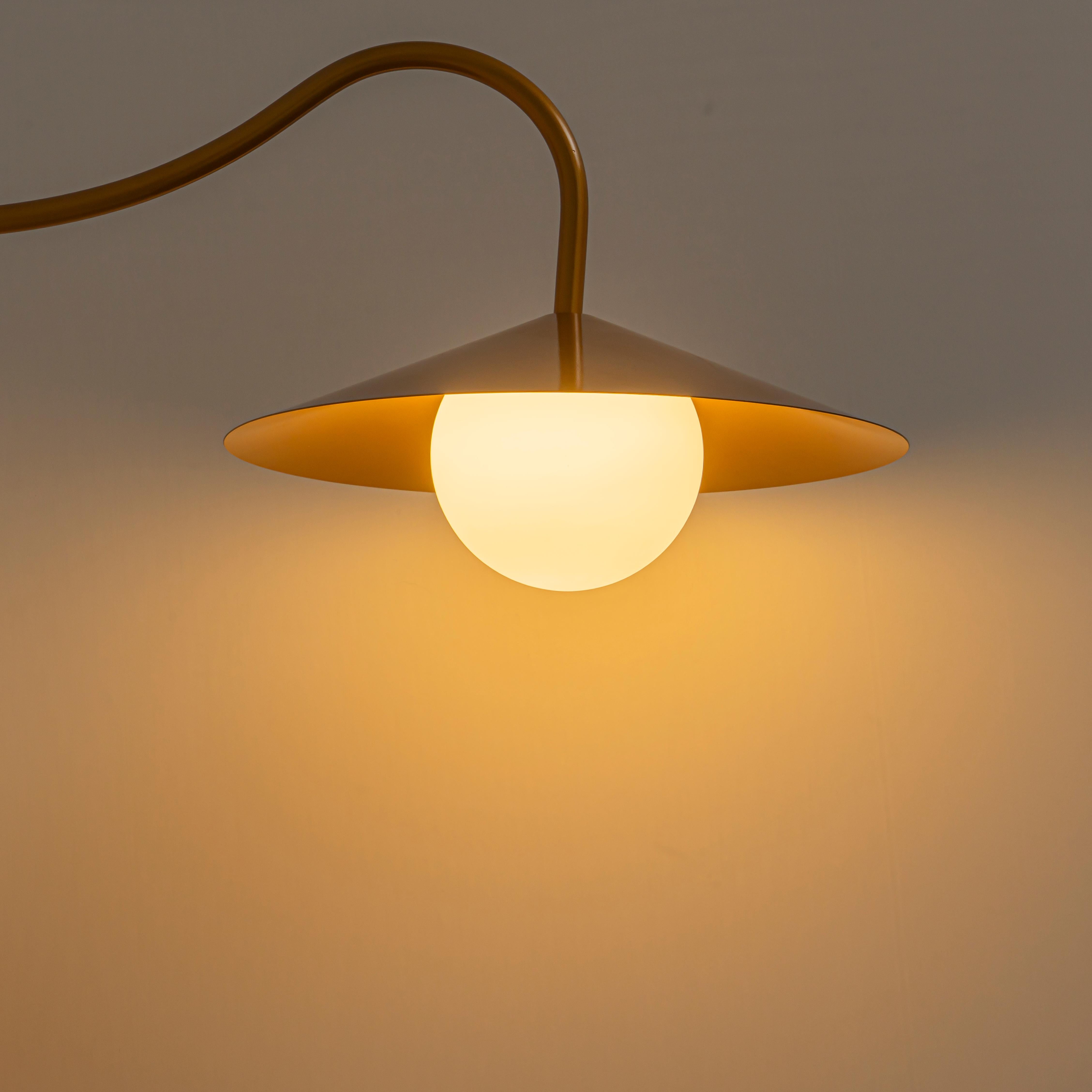Glowlings 1-Light Mid-Century Modern Brass Cone Elegant Gooseneck Wall Sconce with Globe Opal Glass