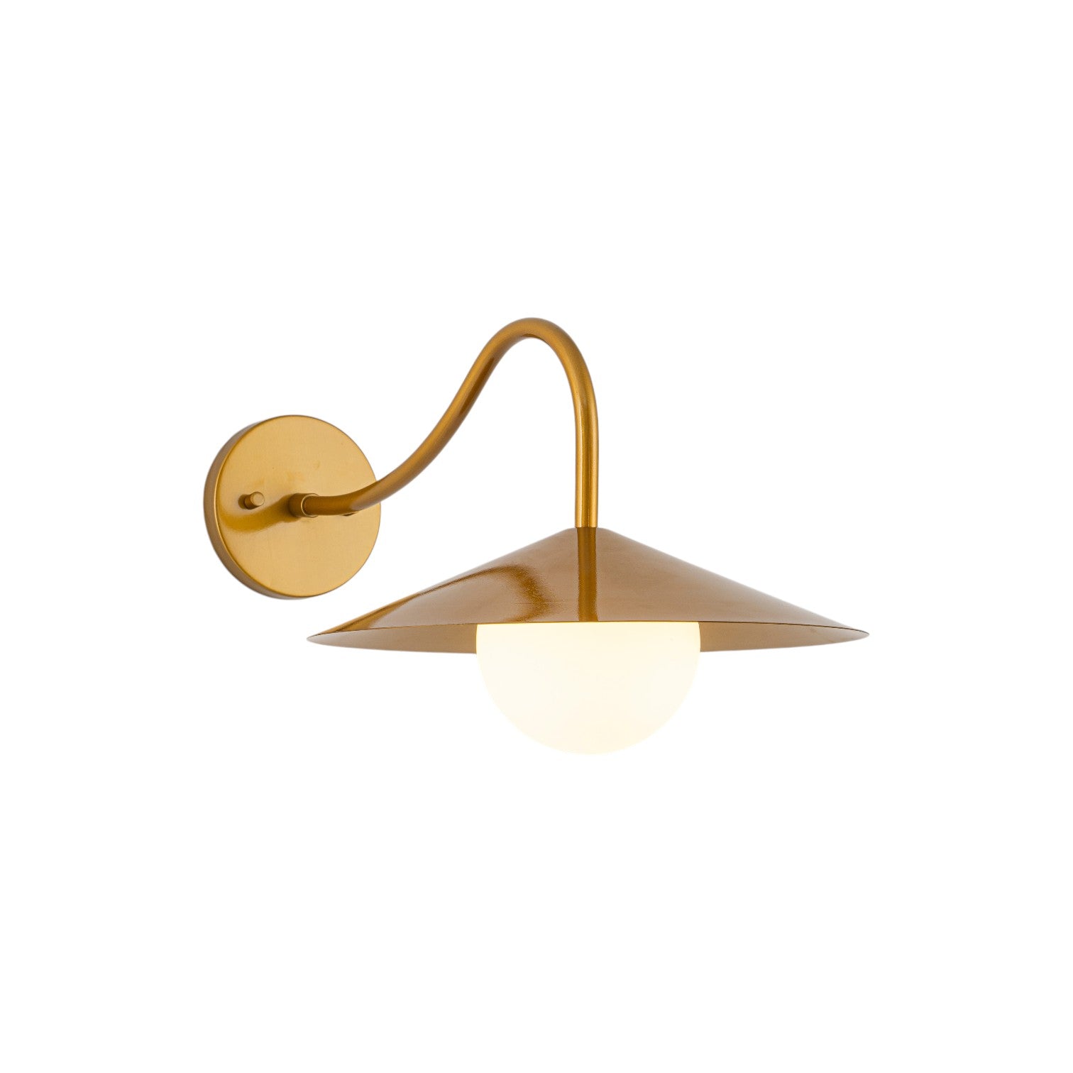 Glowlings 1-Light Mid-Century Modern Brass Cone Elegant Gooseneck Wall Sconce with Globe Opal Glass