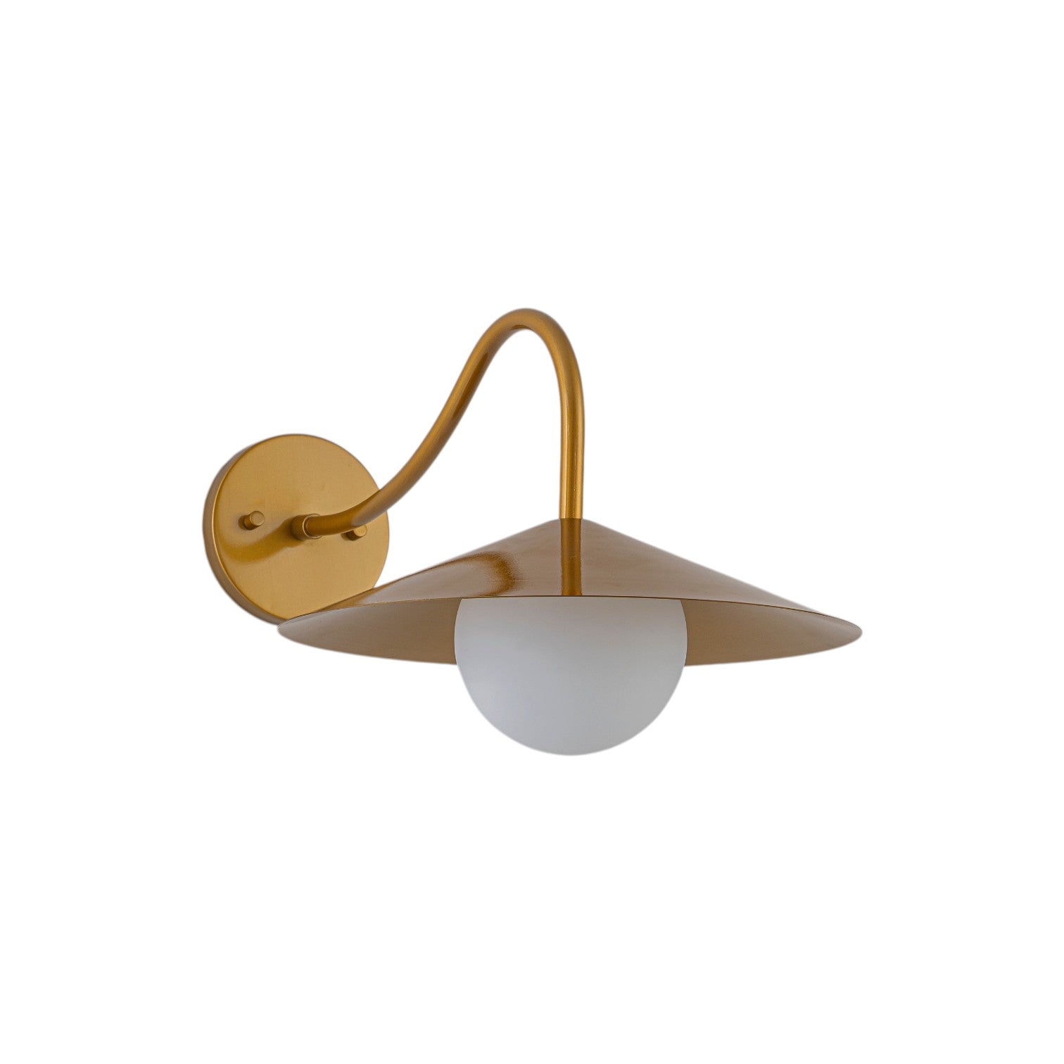 Glowlings 1-Light Mid-Century Modern Brass Cone Elegant Gooseneck Wall Sconce with Globe Opal Glass
