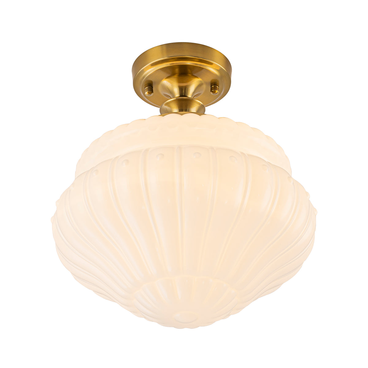 Glowling 1-Light Modern Semi Flush Mount Ceiling Light, Brushed Brass Vintage with Ribbed Glass Shade