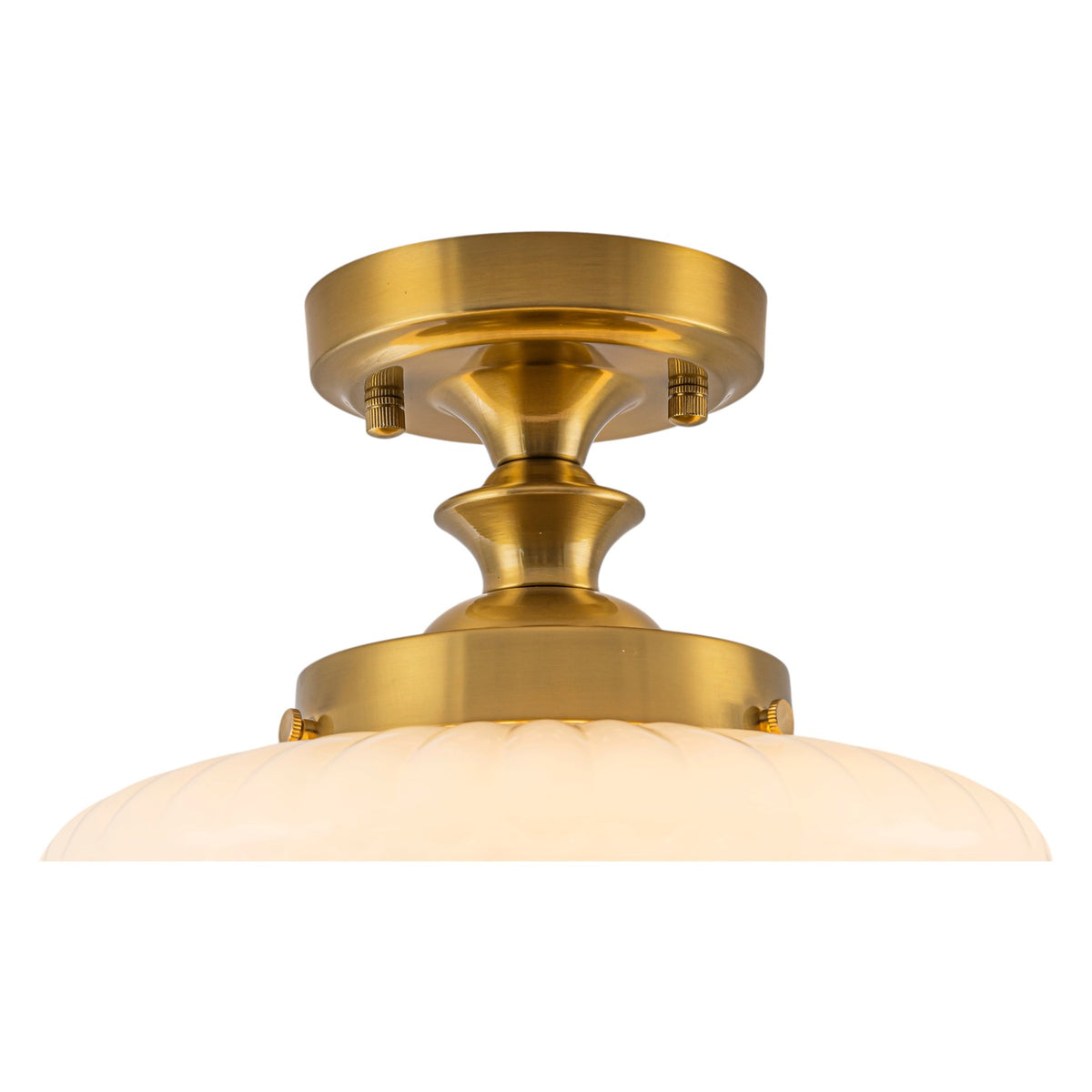 Glowling 1-Light Modern Semi Flush Mount Ceiling Light, Brushed Brass Vintage with Ribbed Glass Shade