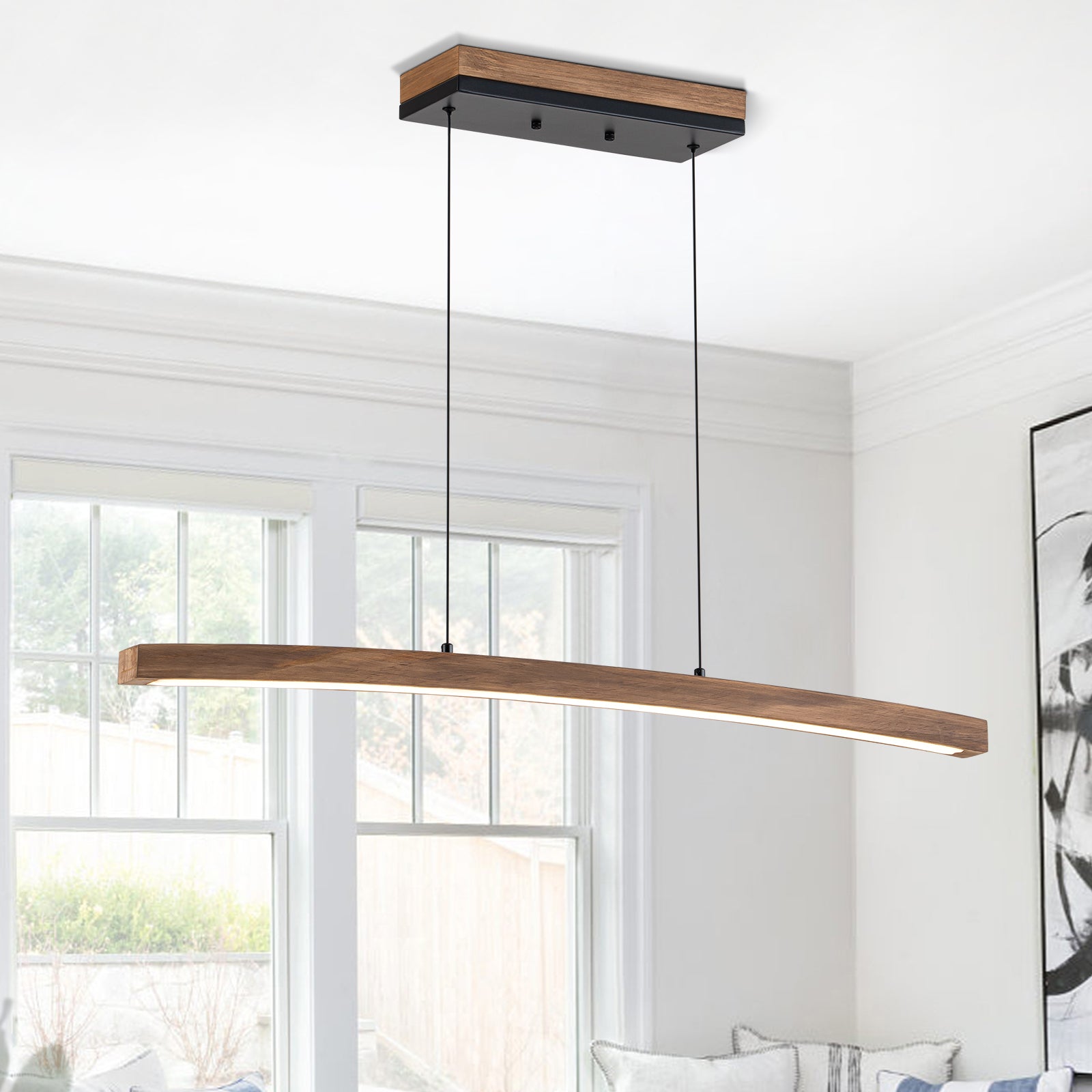 Glowlings 1 Light Minimalist 39 Wide Curved LED Linear Wooden Pendant