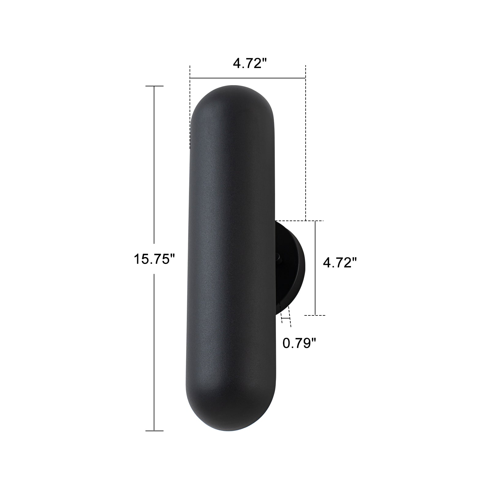 Glowlings 1-Light Modern Minimalist 16"High IP54 Matte Black Pill-Shaped LED Outdoor Wall Sconce