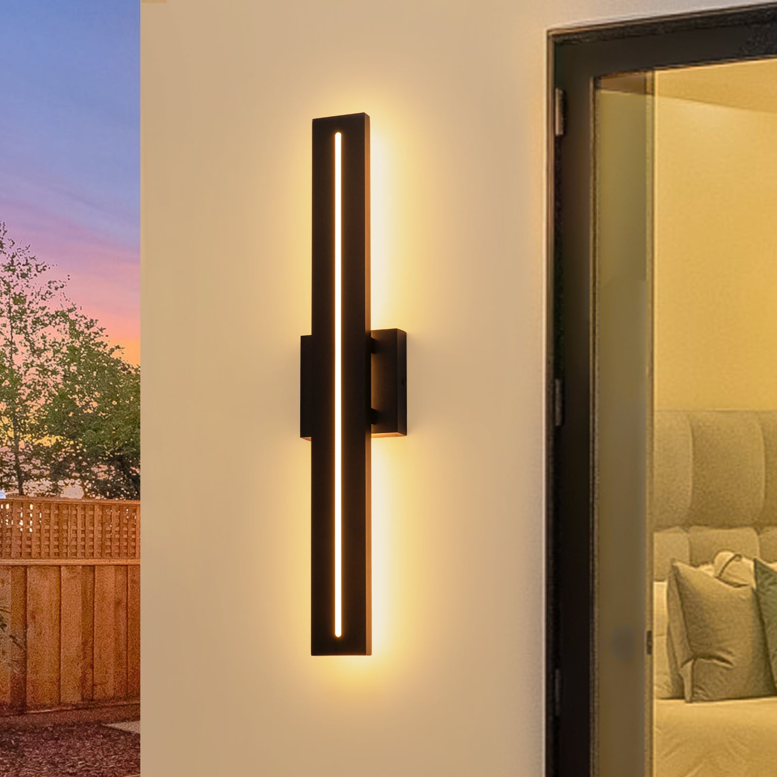 Glowlings 1-Light Minimalist  24"High IP54 Slim Vertical Porch Outdoor LED Wall Sconce