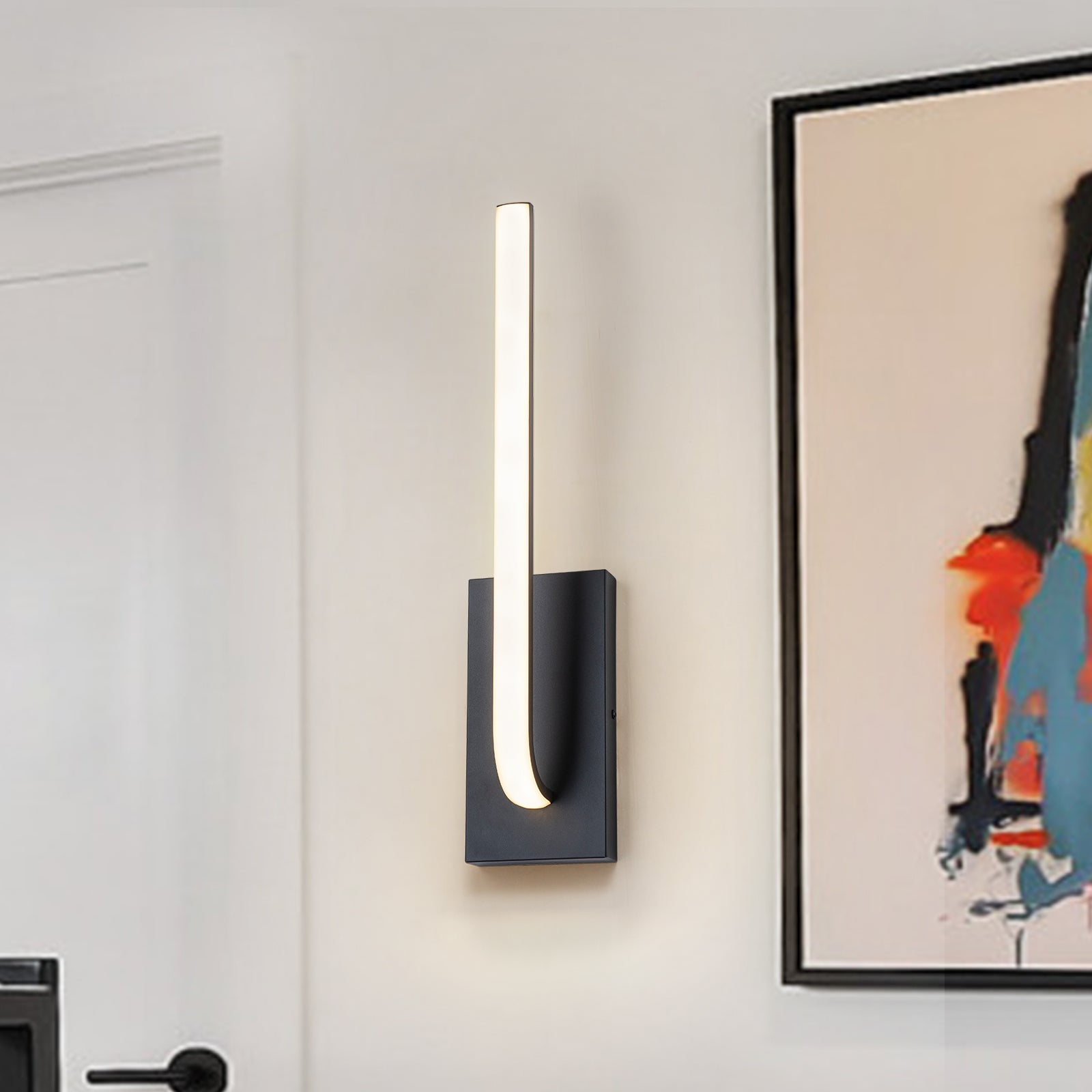 Glowlings 1-Light Minimalist Matte Black Linear Warm White 3000K LED Wall Sconce