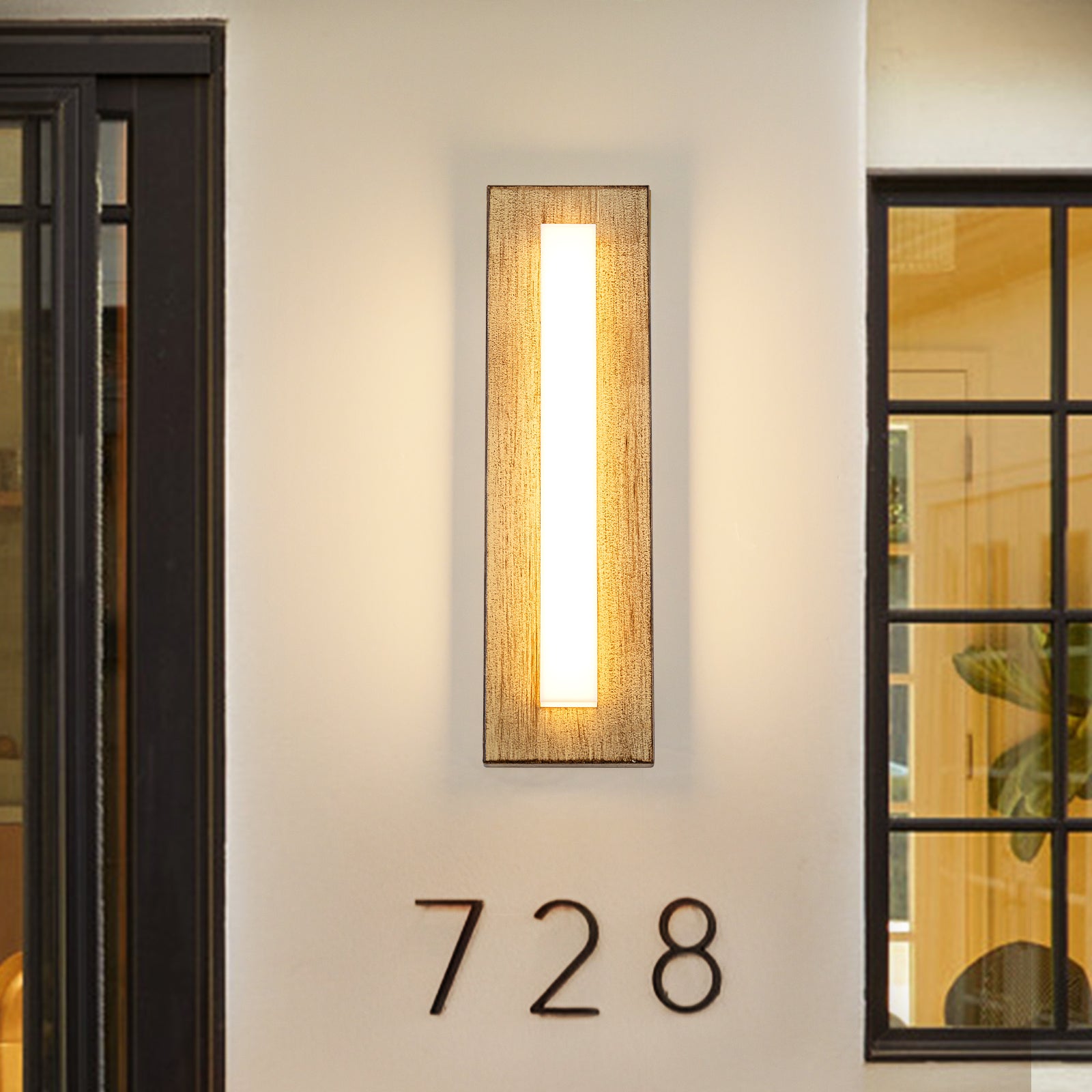 Glowlings 1-Light Modern Farmhouse 17"High Linear Weathered Wood Finish Outdoor LED Wall Sconce
