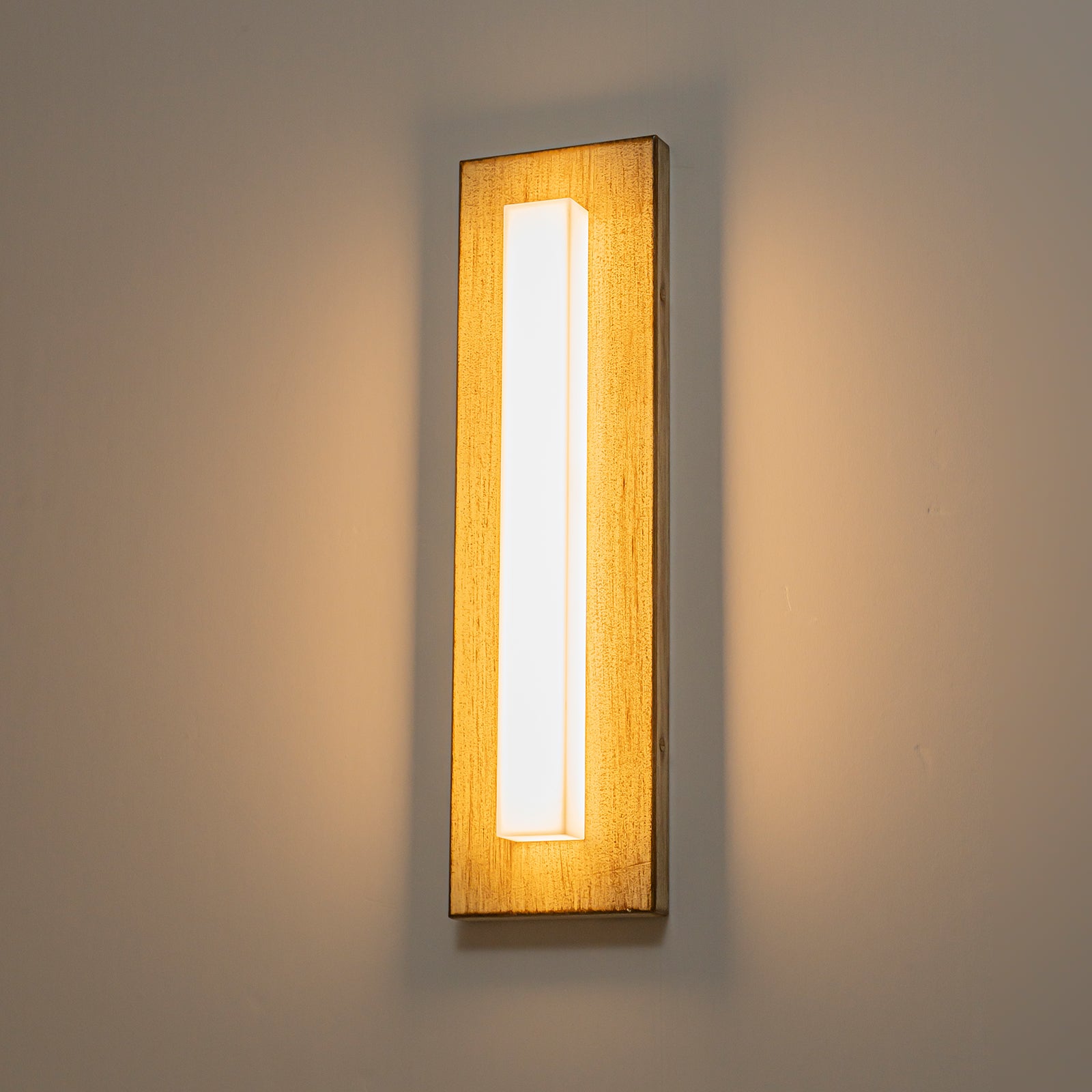 Glowlings 1-Light Modern Farmhouse 17"High Linear Weathered Wood Finish Outdoor LED Wall Sconce