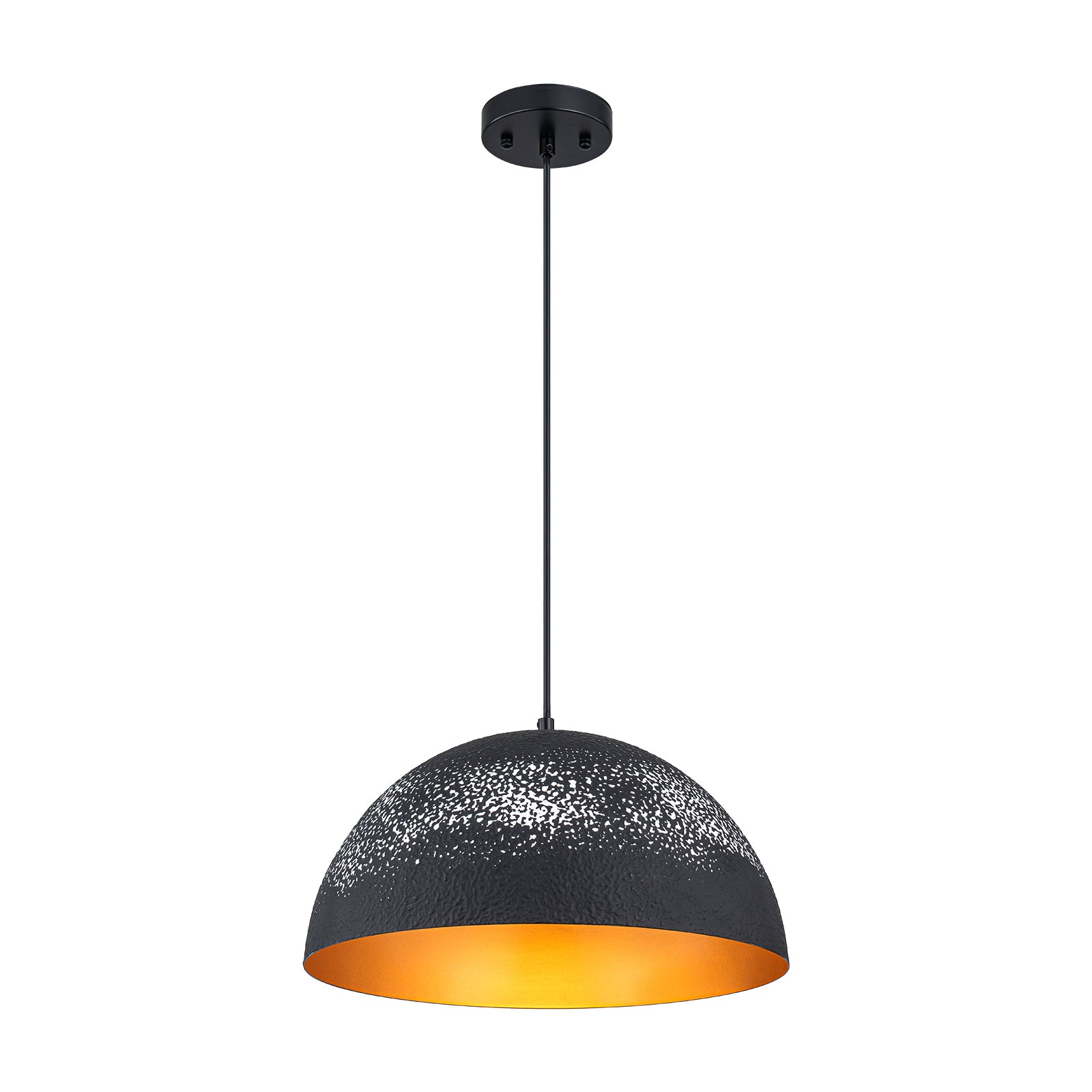Glowlings 1-Light Modern 16"Wide Handmade Painted Textured Black Dome Pendant Light