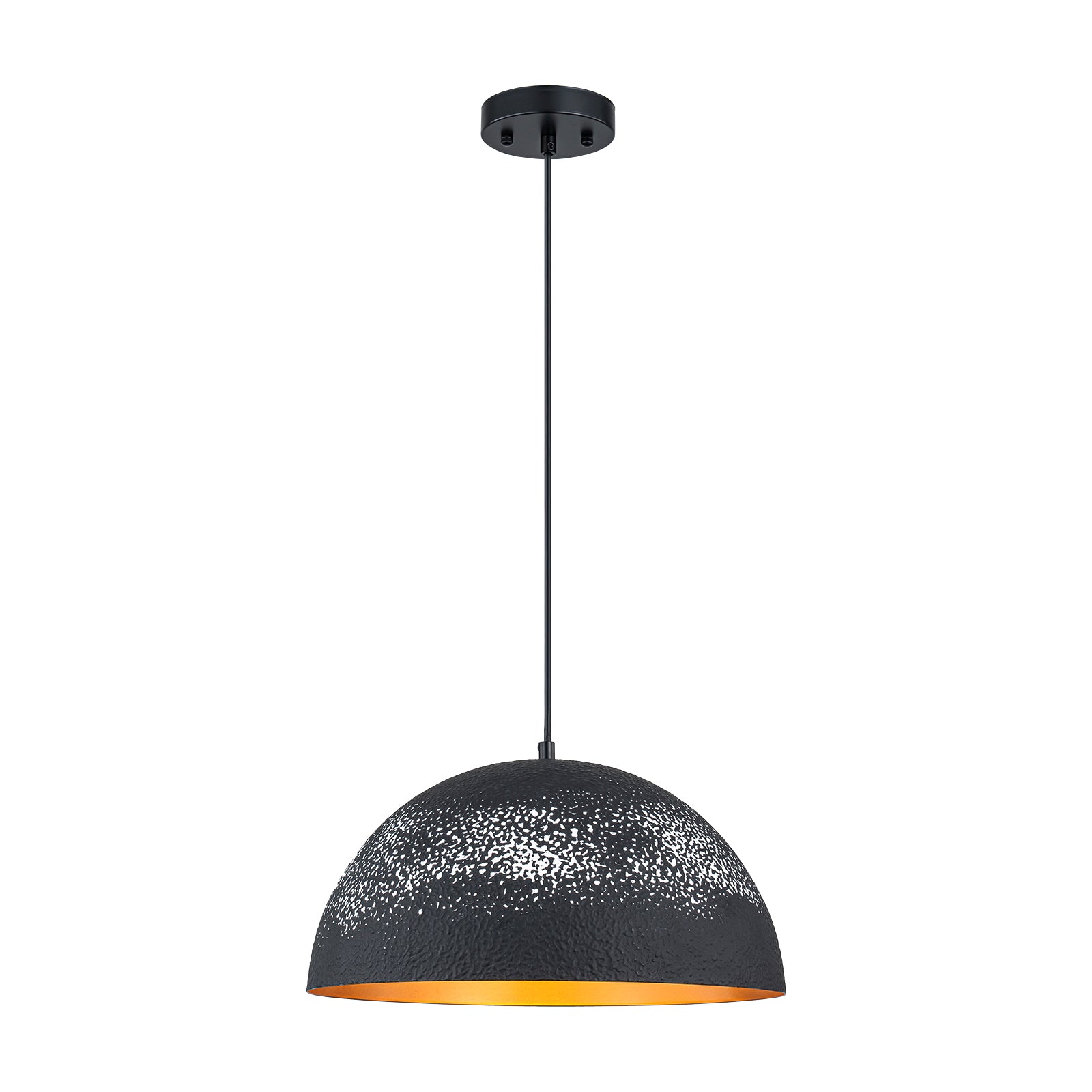 Glowlings 1-Light Modern 16"Wide Handmade Painted Textured Black Dome Pendant Light
