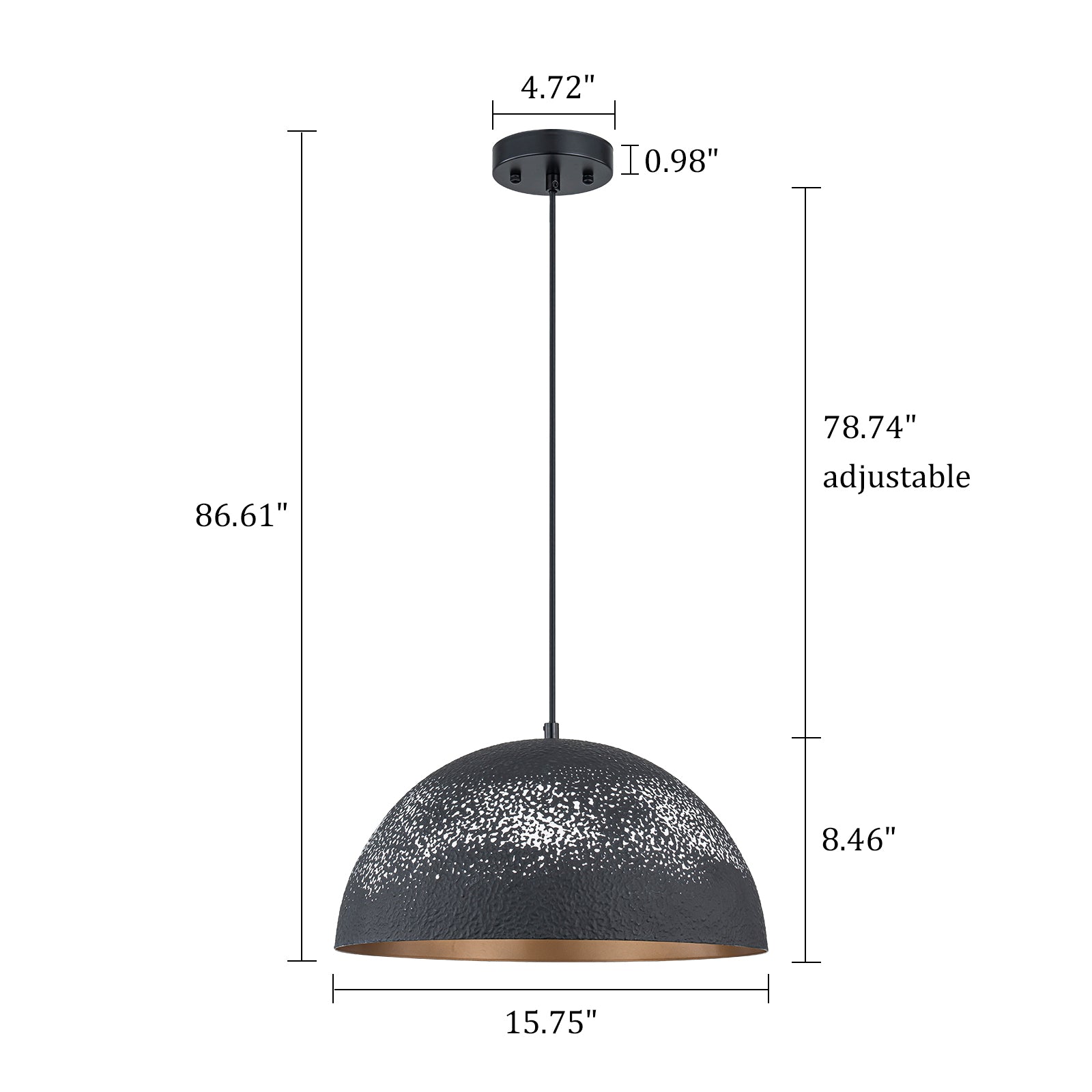 Glowlings 1-Light Modern 16"Wide Handmade Painted Textured Black Dome Pendant Light