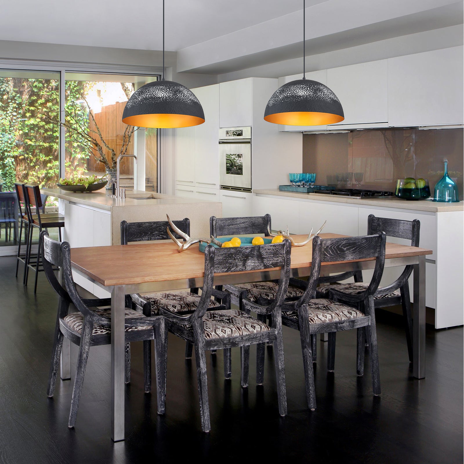 Glowlings 1-Light Modern 16"Wide Handmade Painted Textured Black Dome Pendant Light