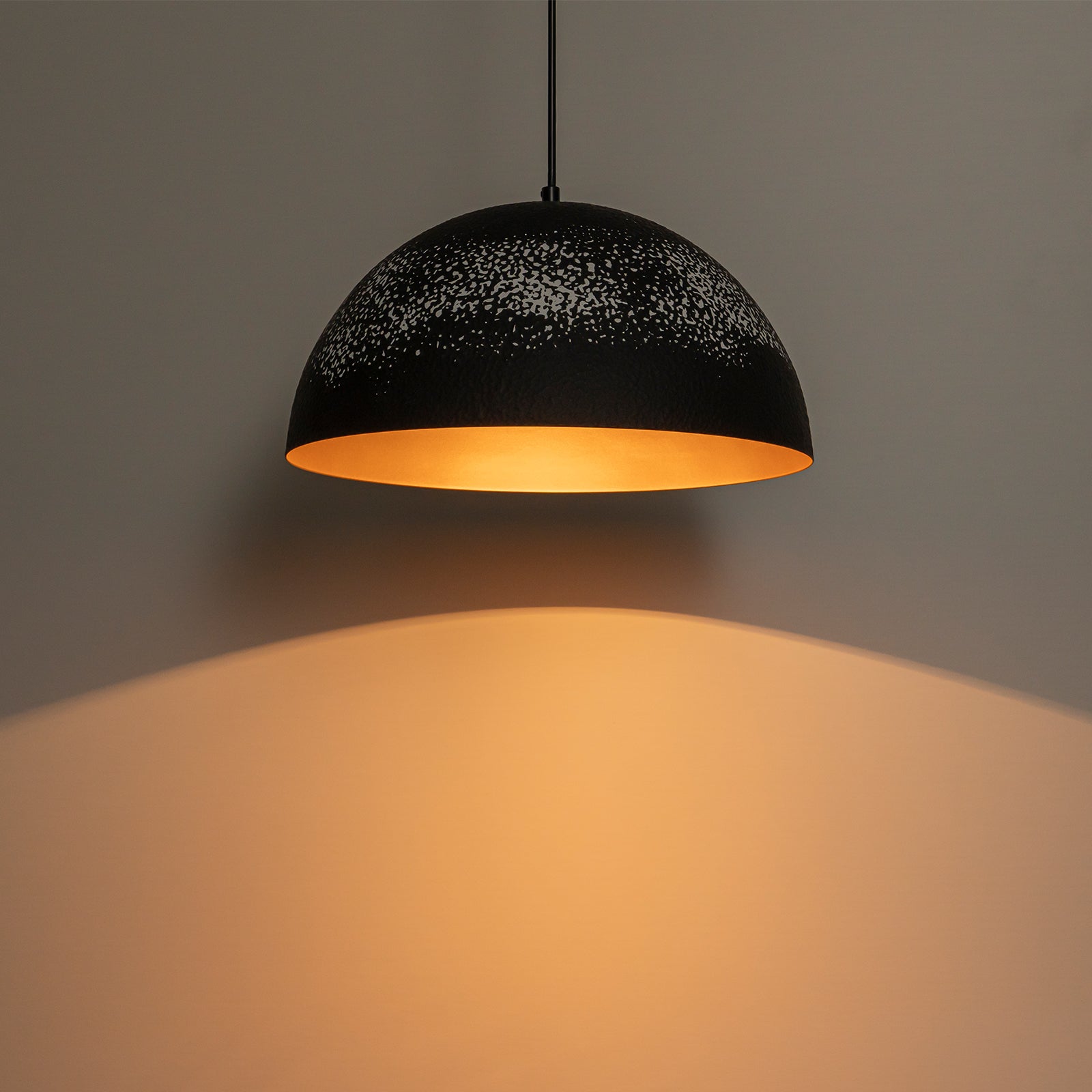 Glowlings 1-Light Modern 16"Wide Handmade Painted Textured Black Dome Pendant Light