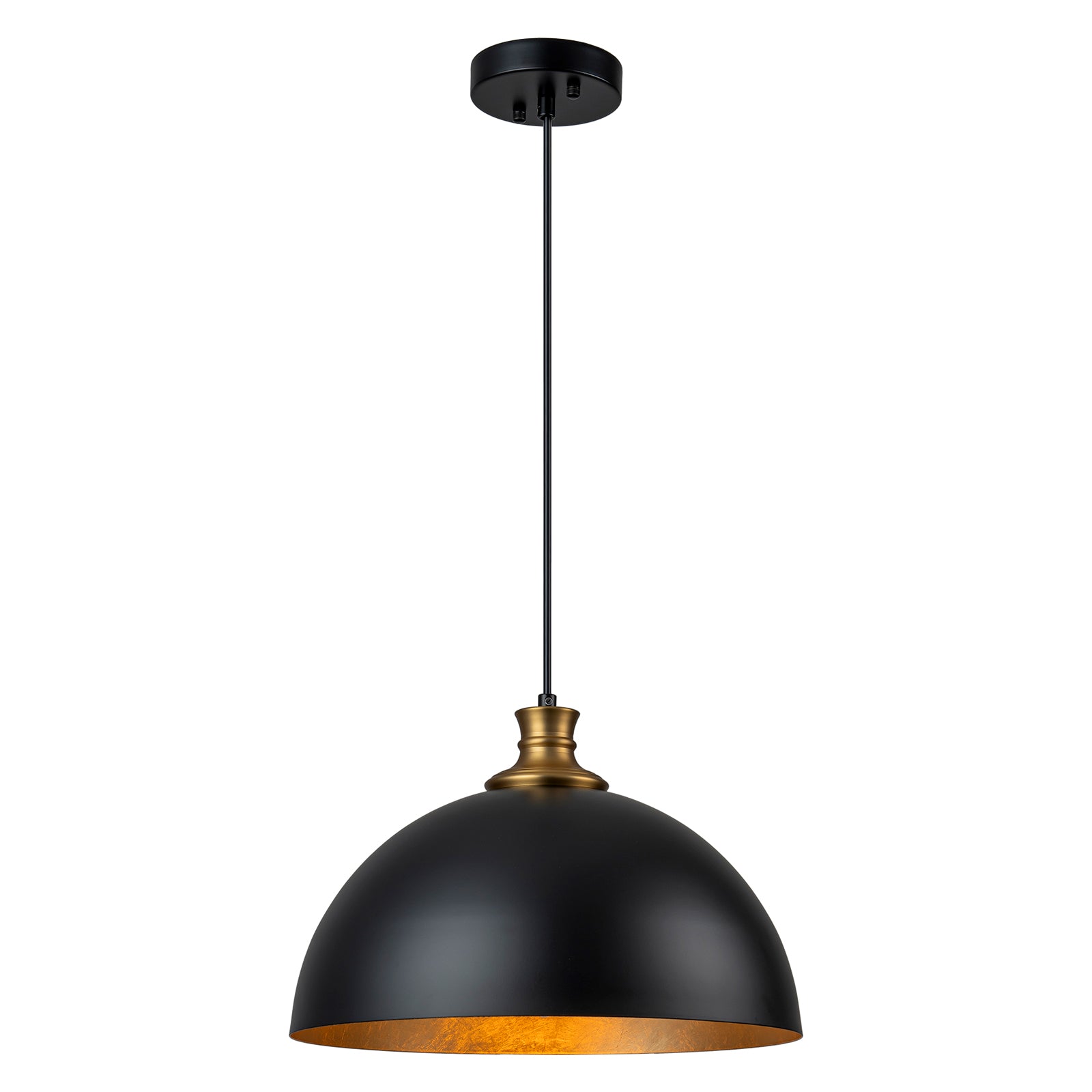 Glowlings 1-Light Modern 15"Wide Black and Gold Dome Pendant Light Island Light