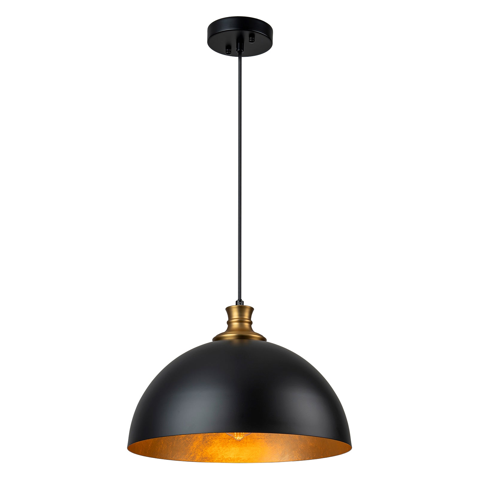 Glowlings 1-Light Modern 15"Wide Black and Gold Dome Pendant Light Island Light
