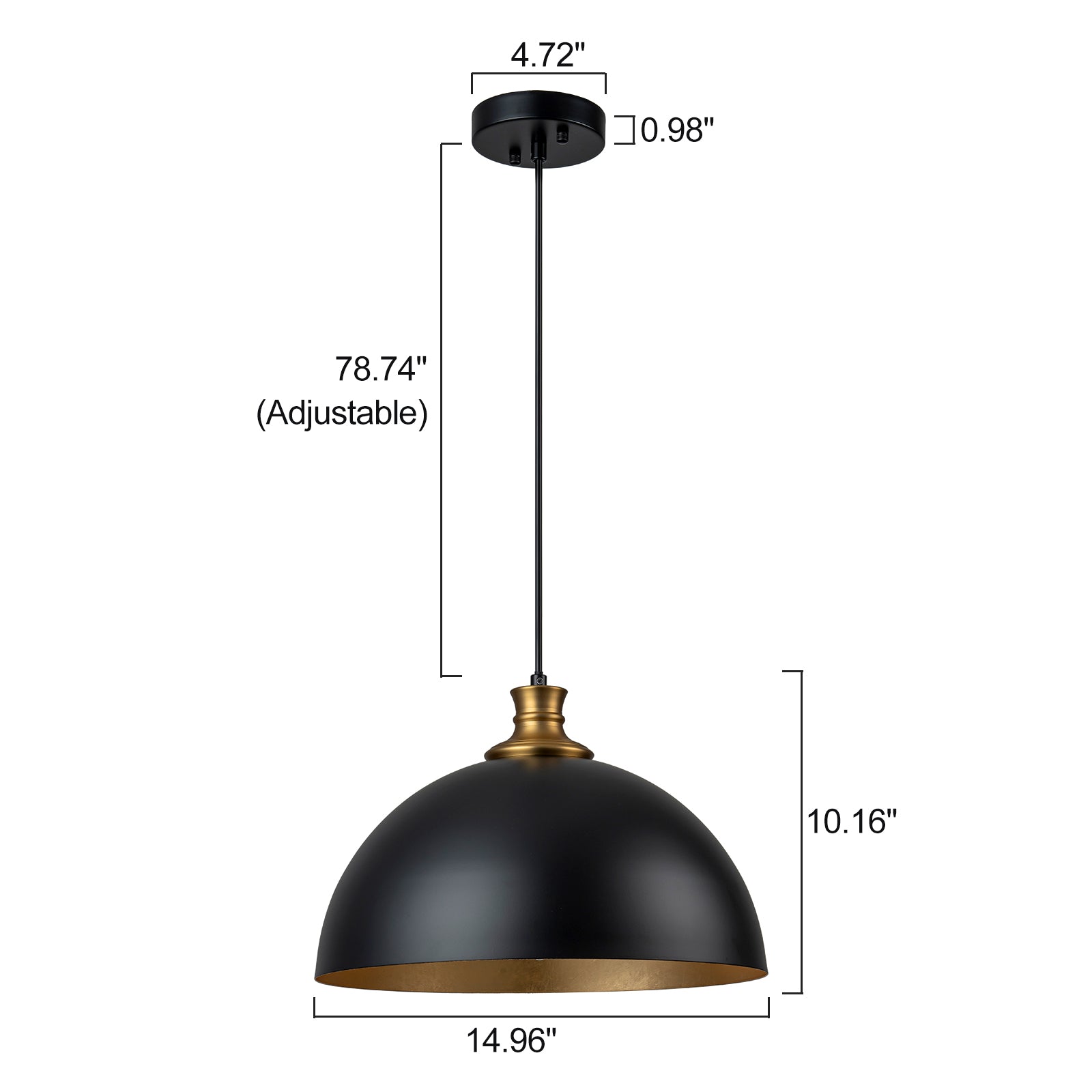 Glowlings 1-Light Modern 15"Wide Black and Gold Dome Pendant Light Island Light