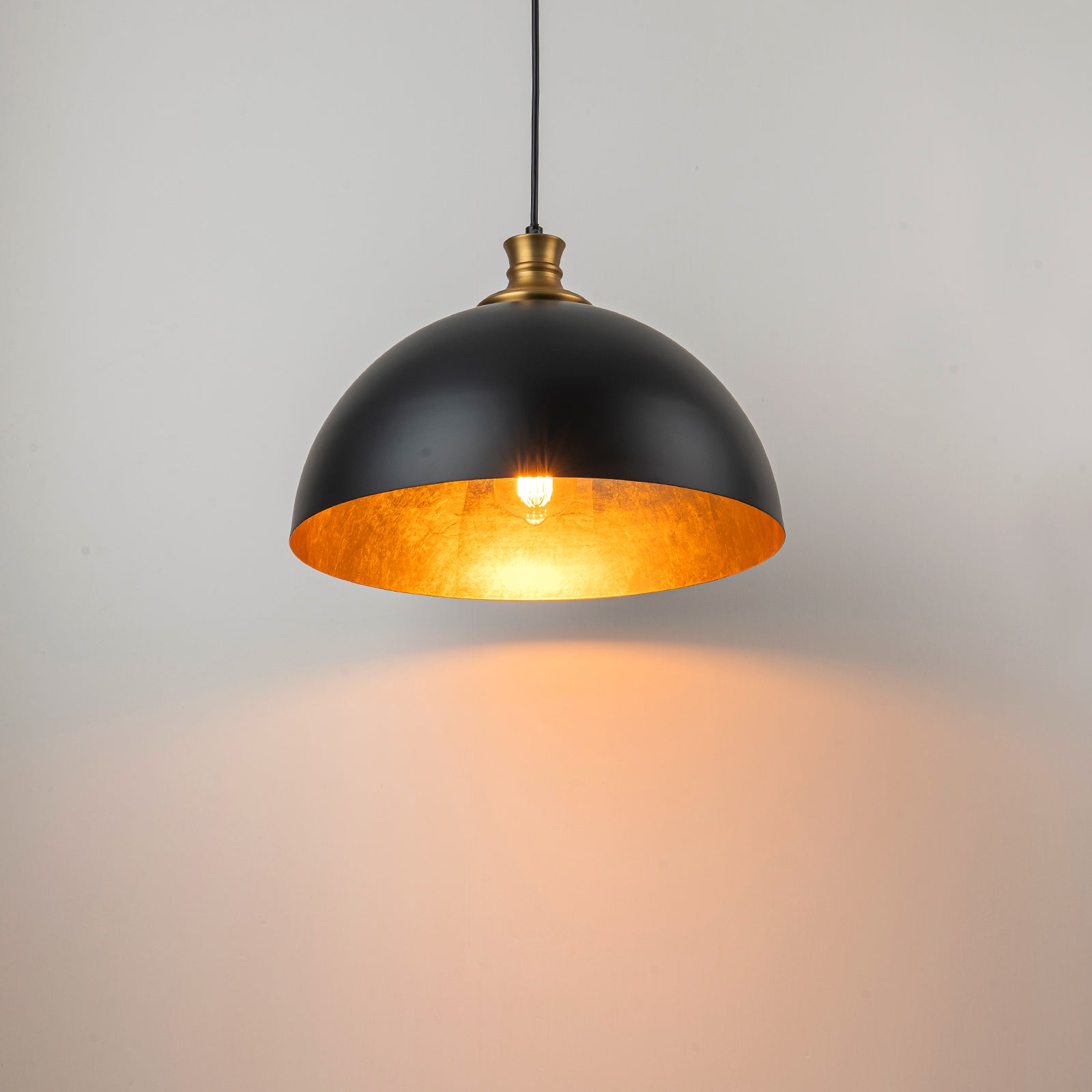 Glowlings 1-Light Modern 15"Wide Black and Gold Dome Pendant Light Island Light