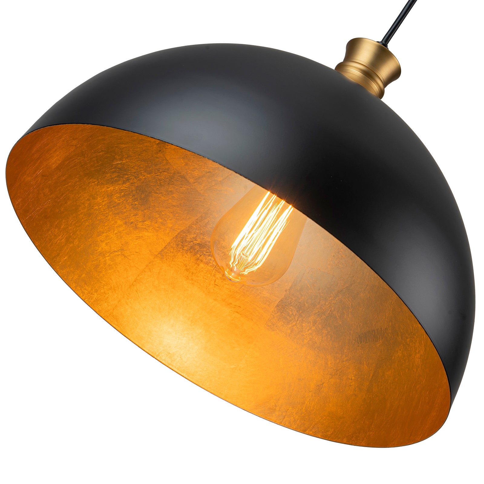 Glowlings 1-Light Modern 15"Wide Black and Gold Dome Pendant Light Island Light