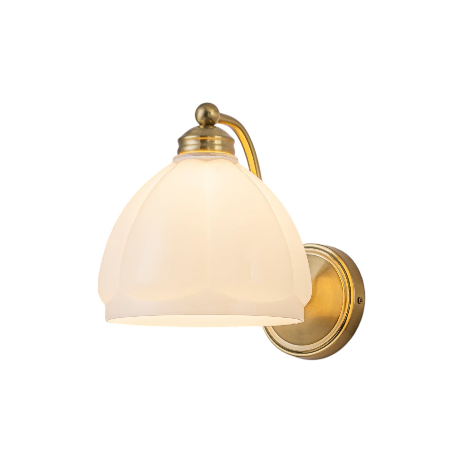 Glowlings 1-Light Modern Antique Brass Vanity Light Scalloped Frosted Glass Shade Wall Sconce