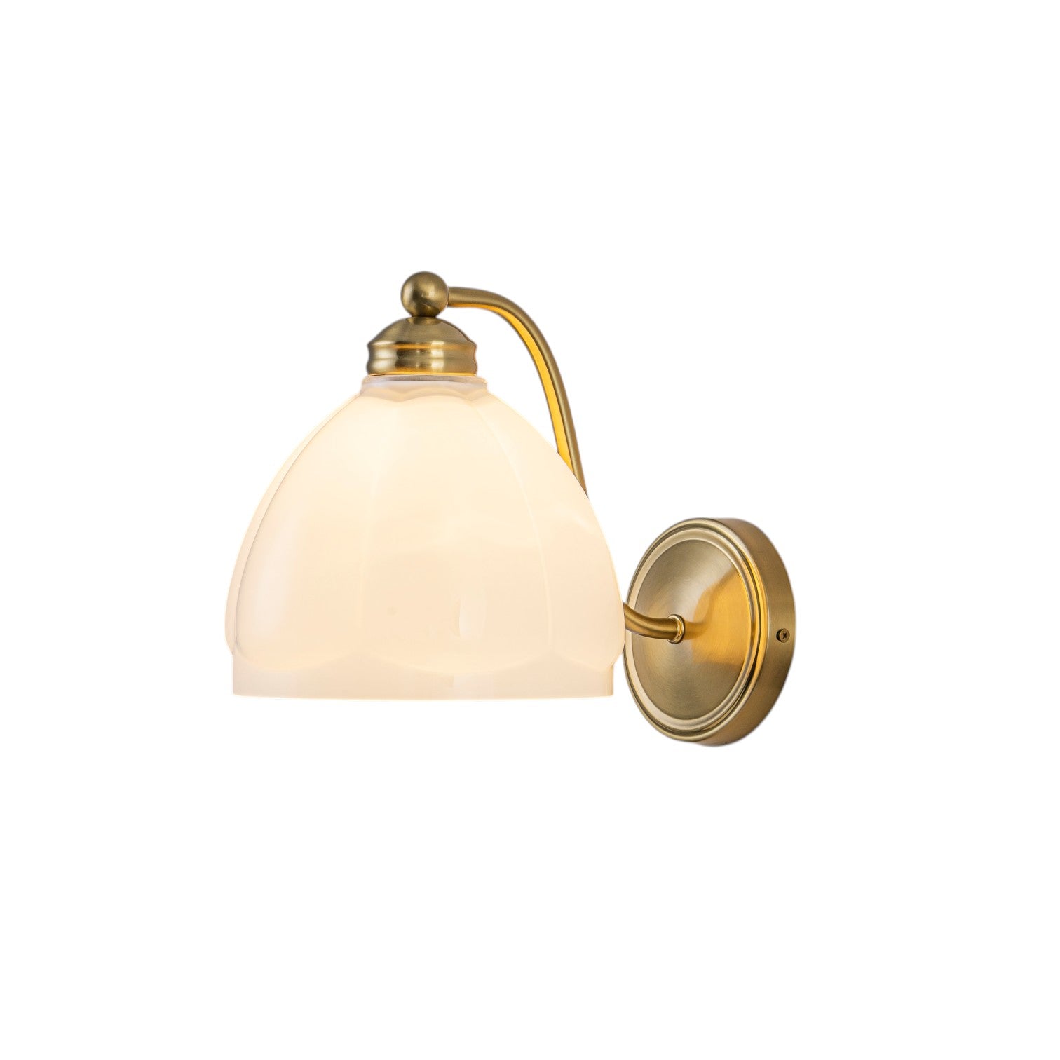 Glowlings 1-Light Modern Antique Brass Vanity Light Scalloped Frosted Glass Shade Wall Sconce