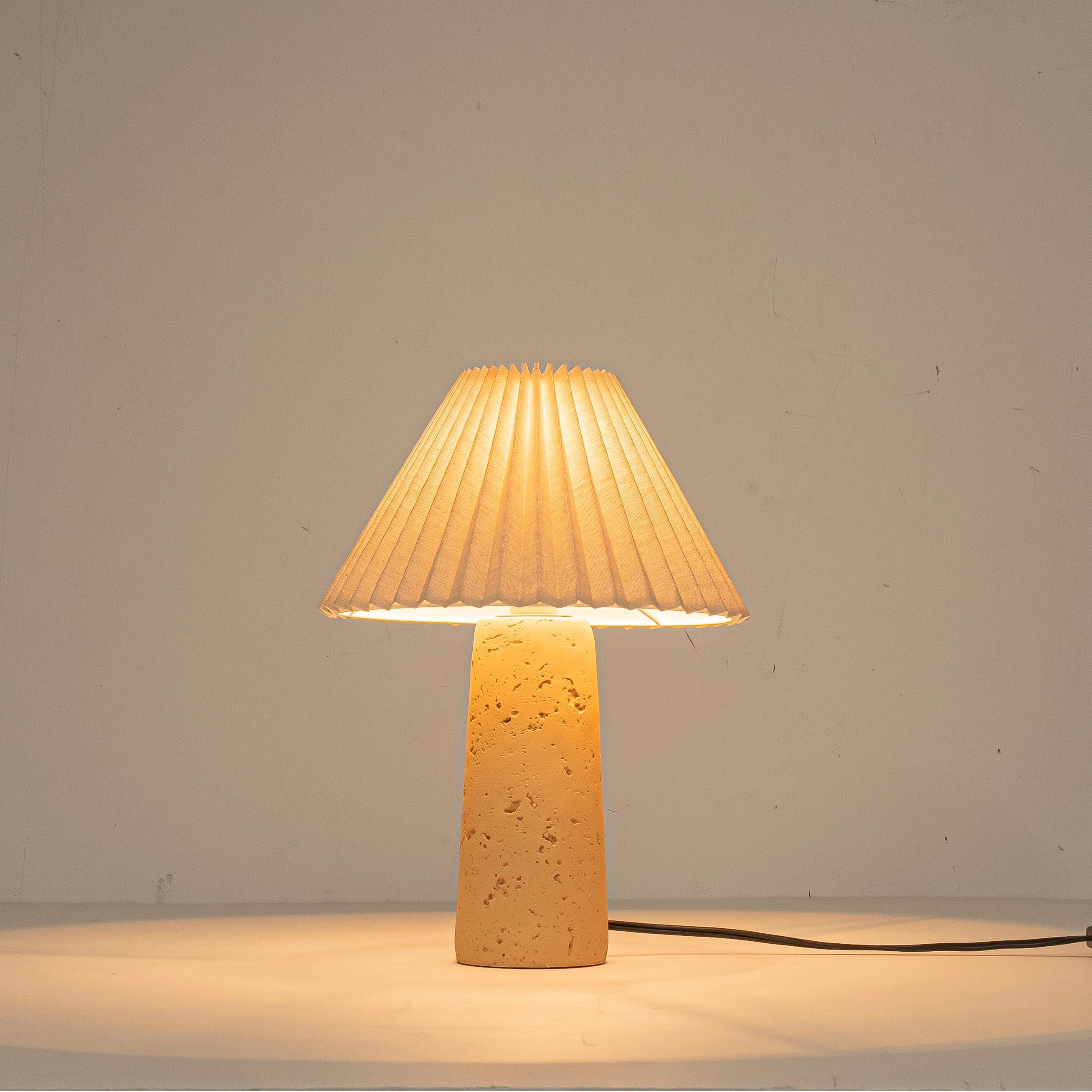 Glowlings 1-Light Modern Beige Natural Stone Fabric Side Table Lamp