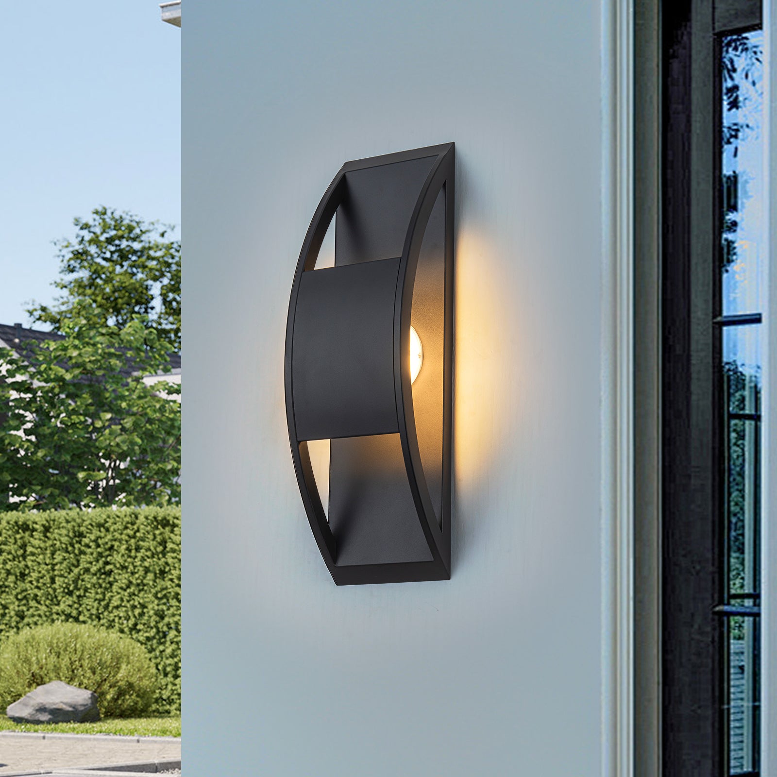 Glowlings 1-Light Modern 16"High Black IP54 Arched Integrated LED Outdoor Wall Sconce
