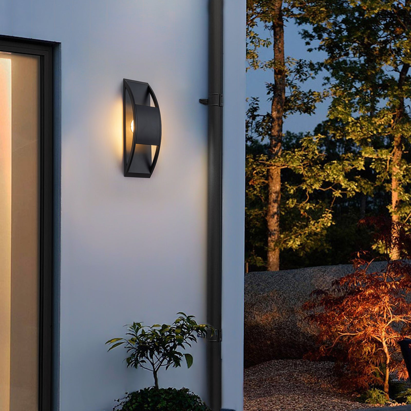 Glowlings 1-Light Modern 16"High Black IP54 Arched Integrated LED Outdoor Wall Sconce