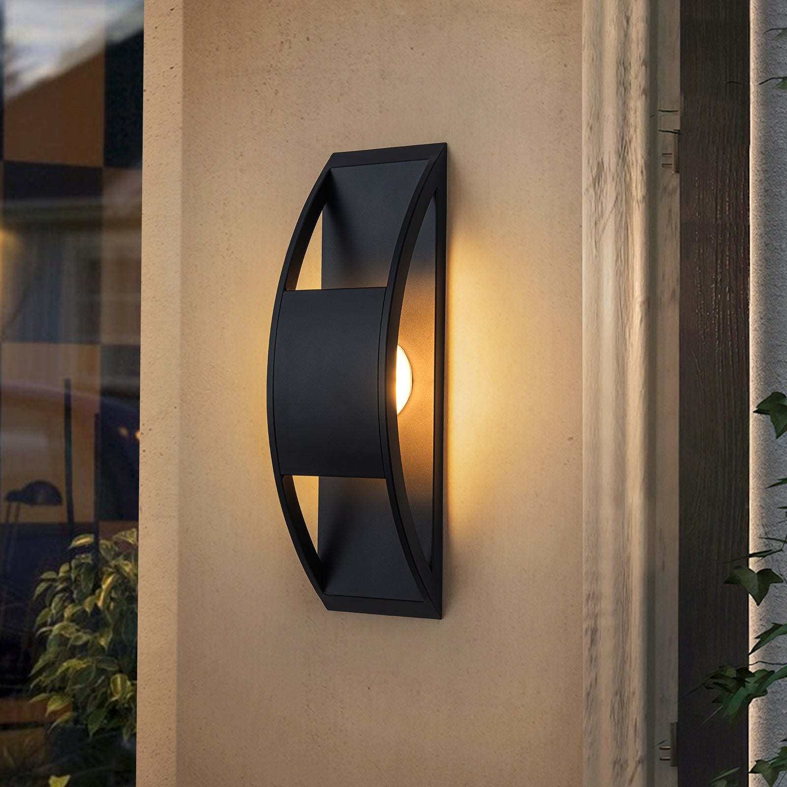 Glowlings 1-Light Modern 16"High Black IP54 Arched Integrated LED Outdoor Wall Sconce