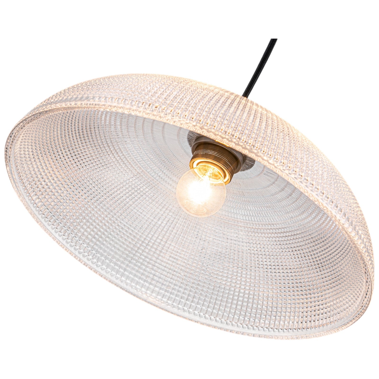 Glowlings 1-Light Modern Black Clear Textured Grid Glass Dome Pendant Light Island Light