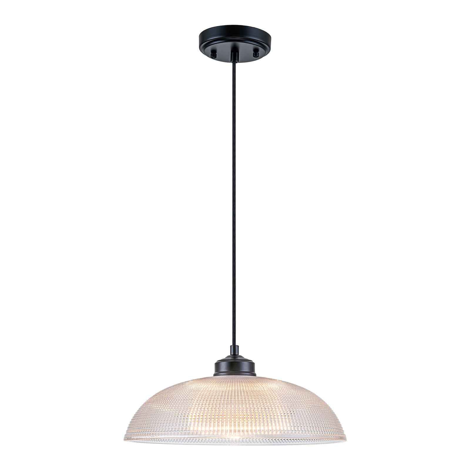 Glowlings 1-Light Modern Black Clear Textured Grid Glass Dome Pendant Light Island Light