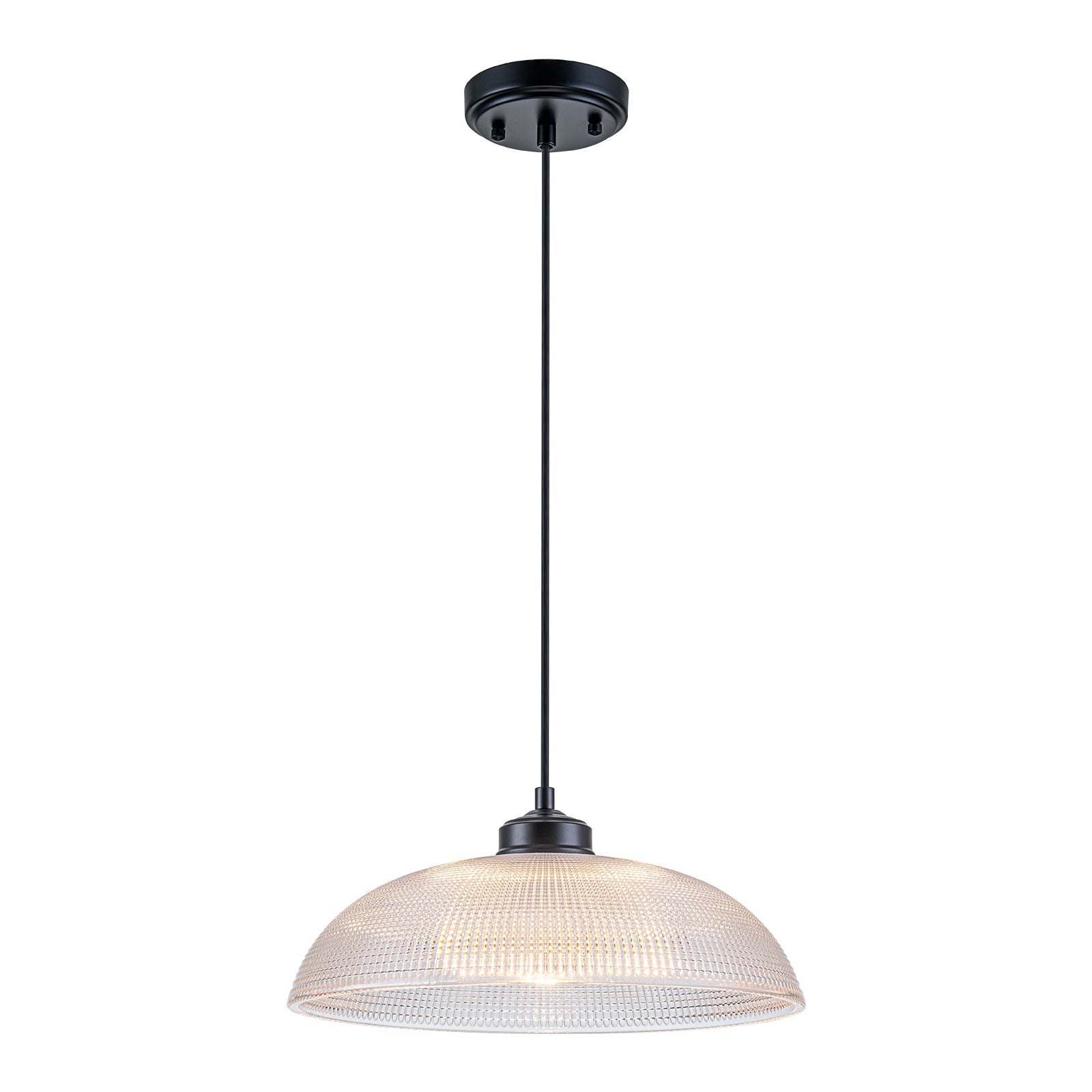 Glowlings 1-Light Modern Black Clear Textured Grid Glass Dome Pendant Light Island Light