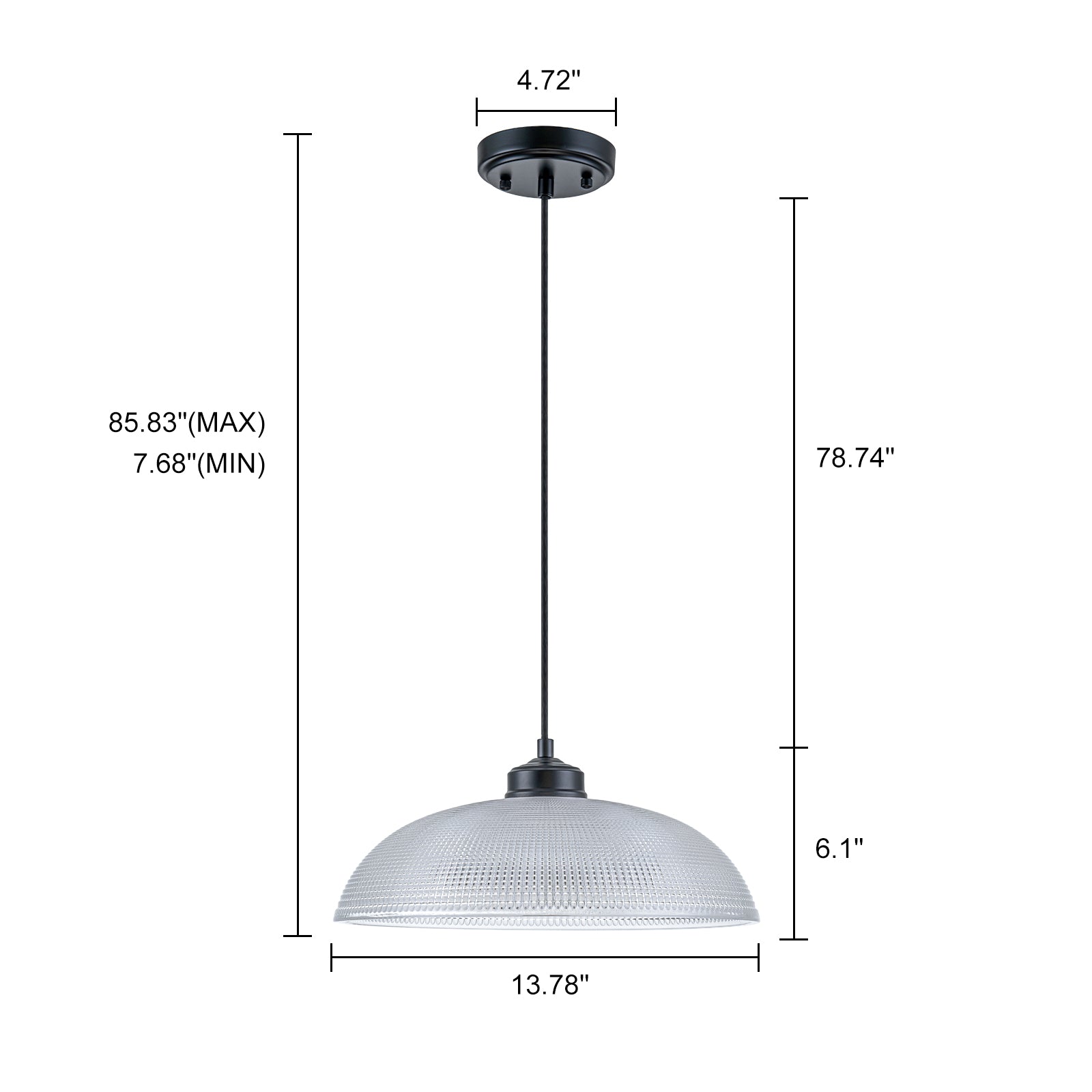 Glowlings 1-Light Modern Black Clear Textured Grid Glass Dome Pendant Light Island Light