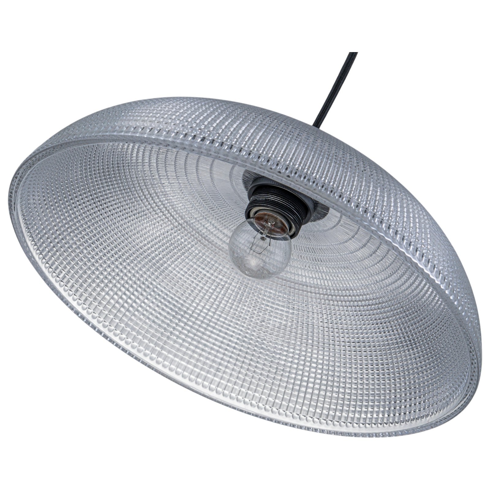 Glowlings 1-Light Modern Black Clear Textured Grid Glass Dome Pendant Light Island Light