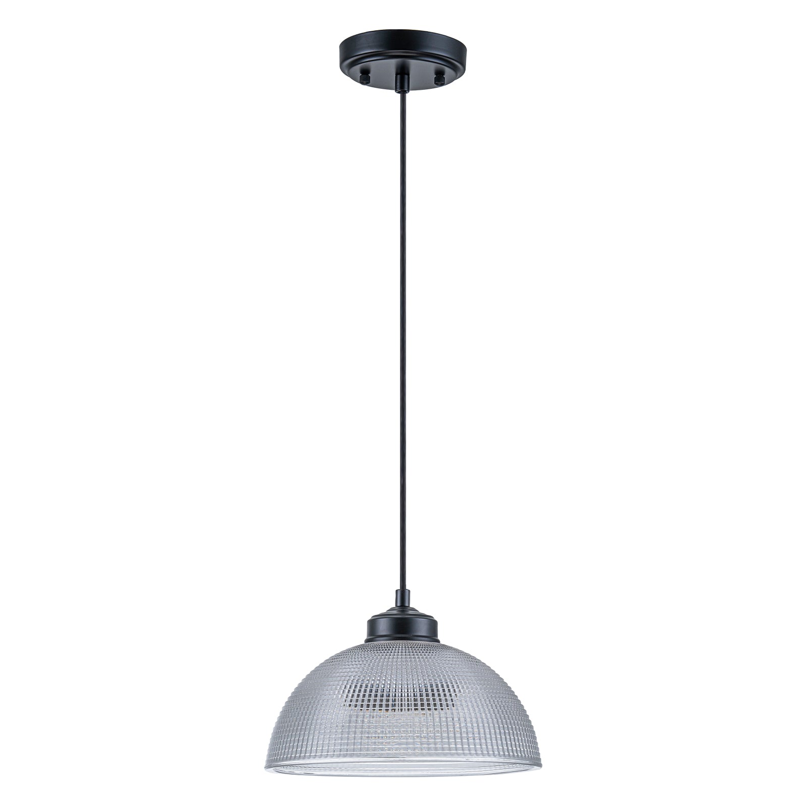Glowlings 1-Light Modern Black Clear Textured Grid Glass Dome Pendant Light Island Light