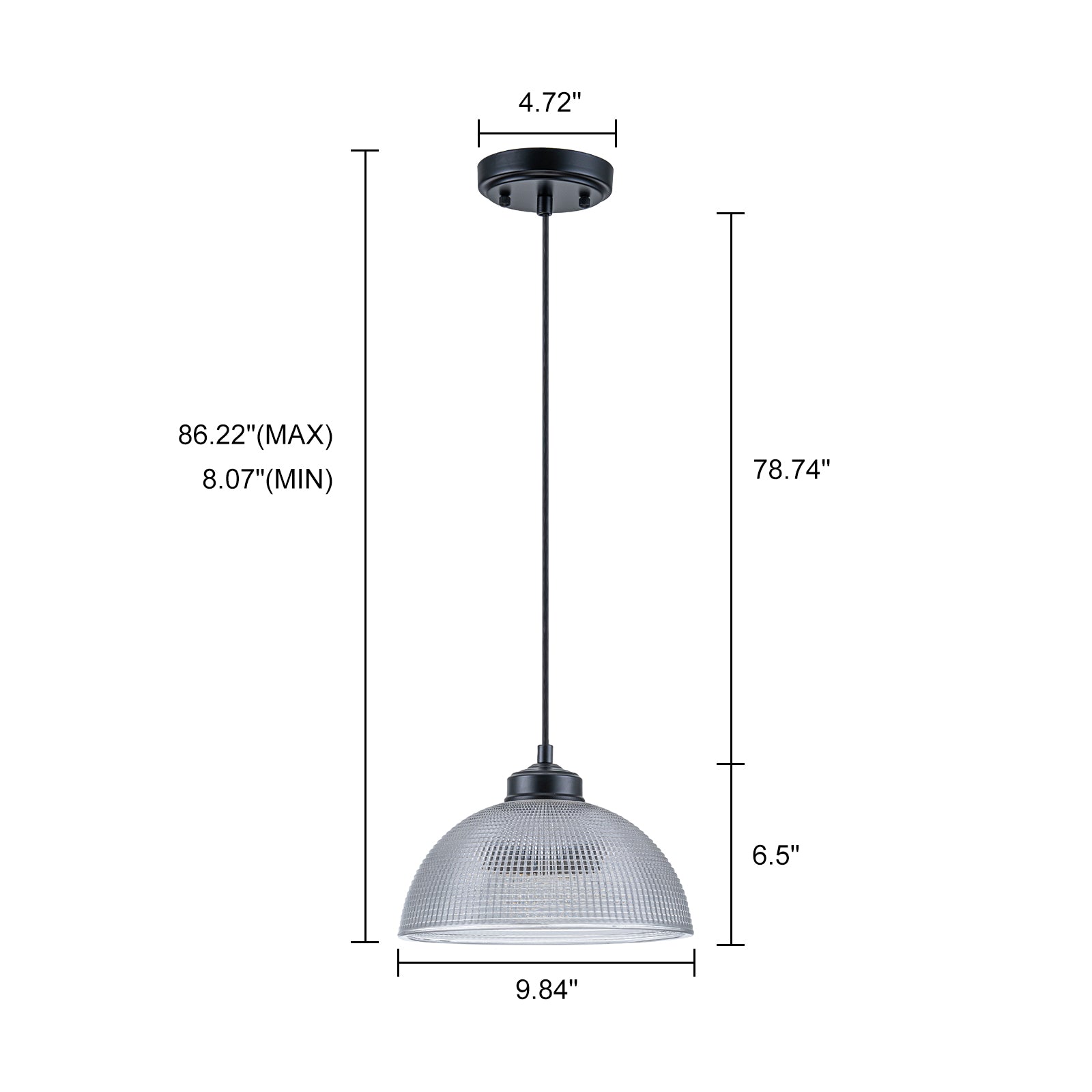 Glowlings 1-Light Modern Black Clear Textured Grid Glass Dome Pendant Light Island Light
