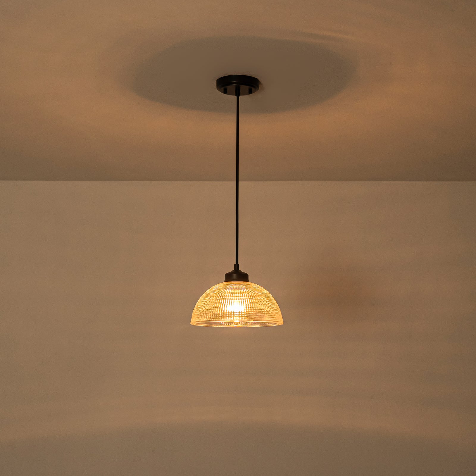 Glowlings 1-Light Modern Black Clear Textured Grid Glass Dome Pendant Light Island Light