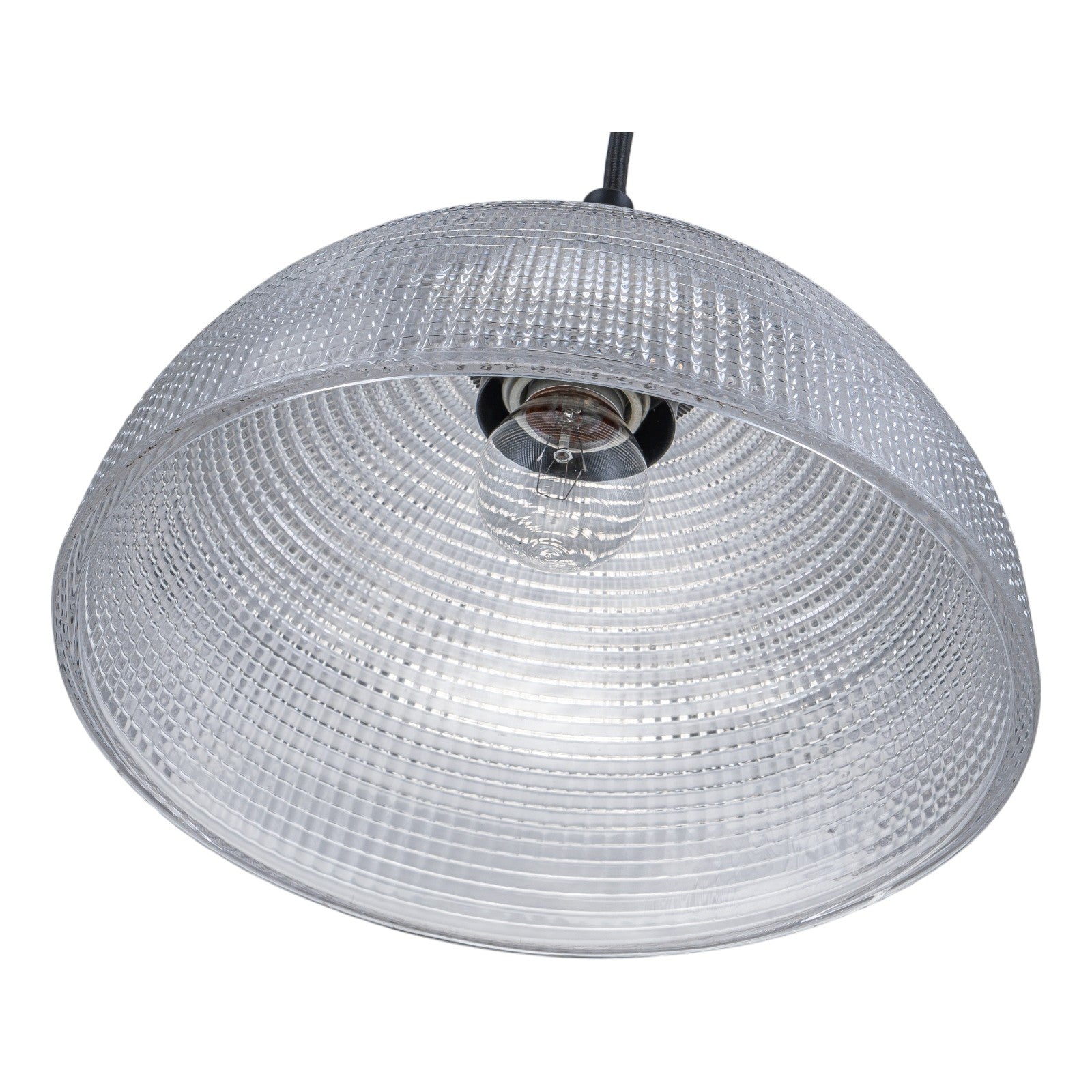 Glowlings 1-Light Modern Black Clear Textured Grid Glass Dome Pendant Light Island Light