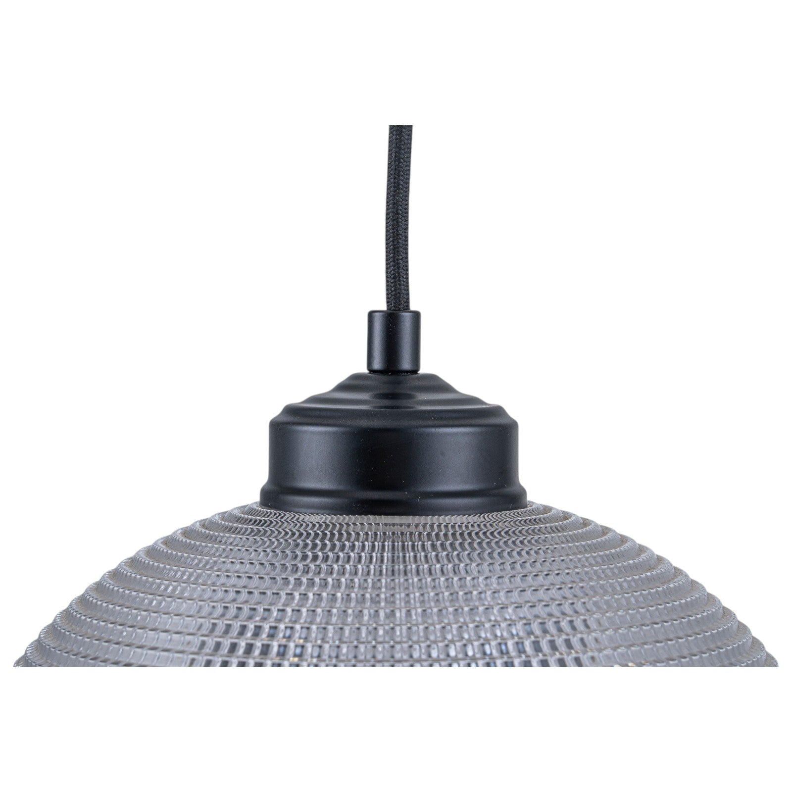 Glowlings 1-Light Modern Black Clear Textured Grid Glass Dome Pendant Light Island Light