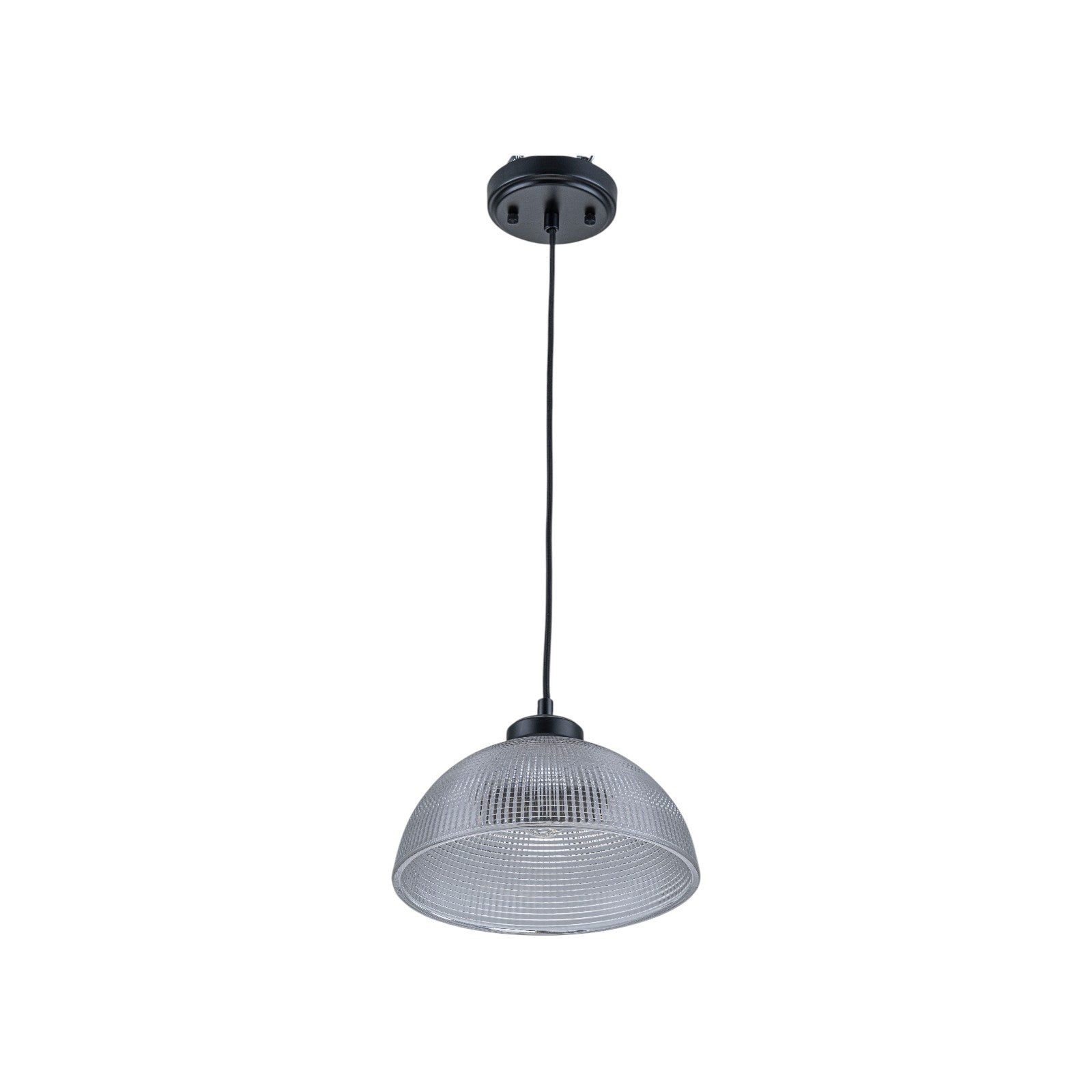 Glowlings 1-Light Modern Black Clear Textured Grid Glass Dome Pendant Light Island Light