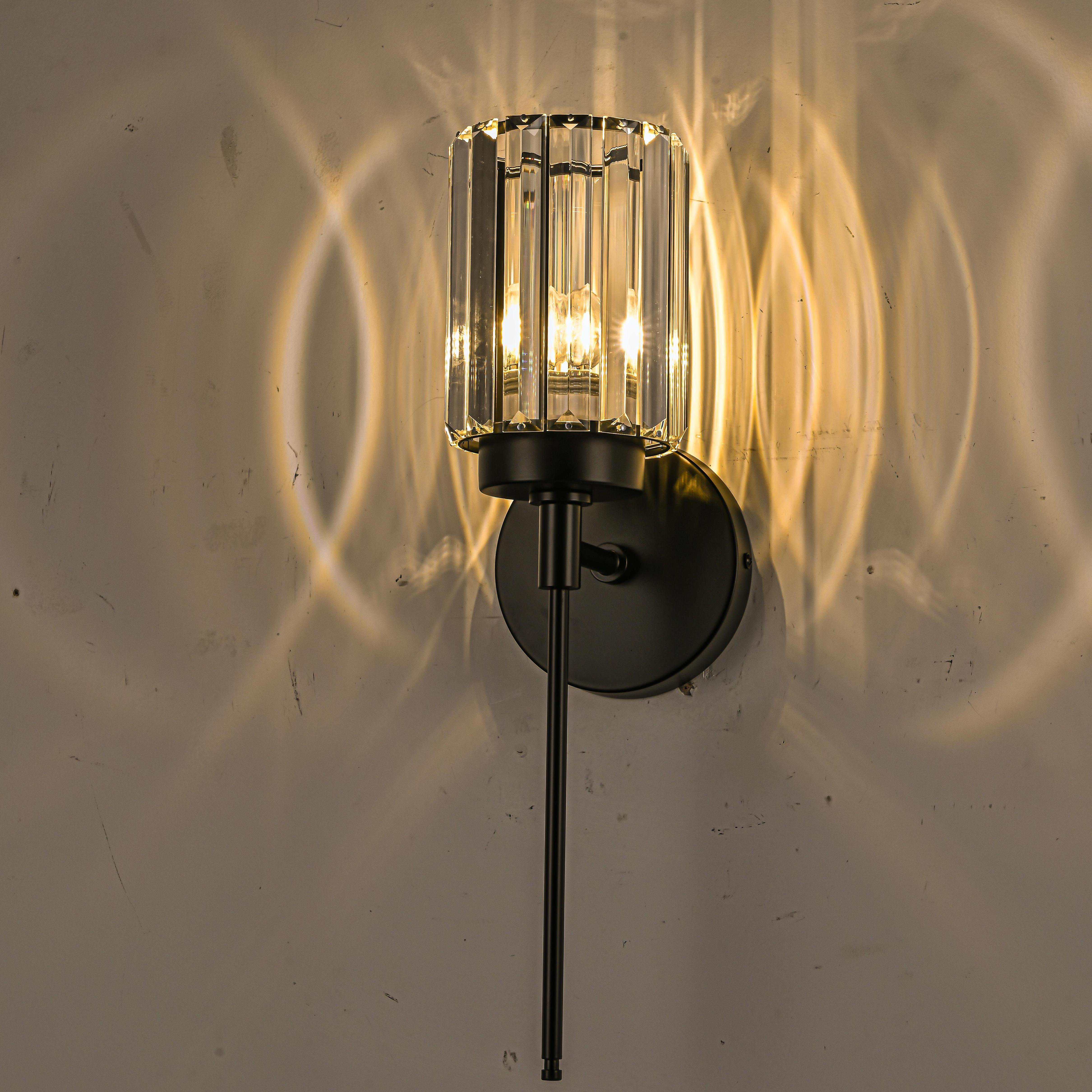 Glowlings 1/2/3/4/5-Light Modern Black/Gold Dimmable Round Crystal Bathroom Vanity Light