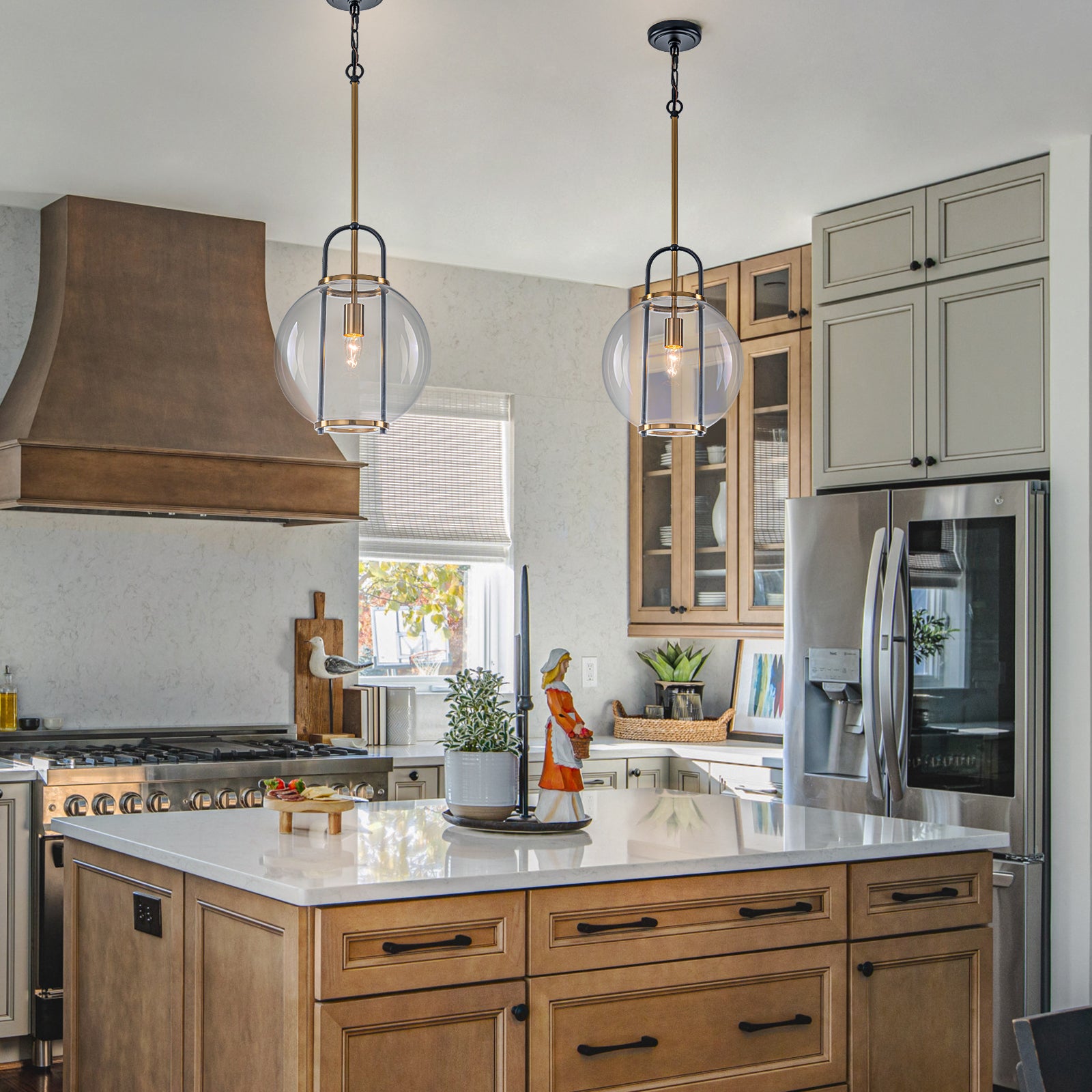 Glowlings 1-Light Modern 12"Wide Black Globe Clear Glass Pendant Light