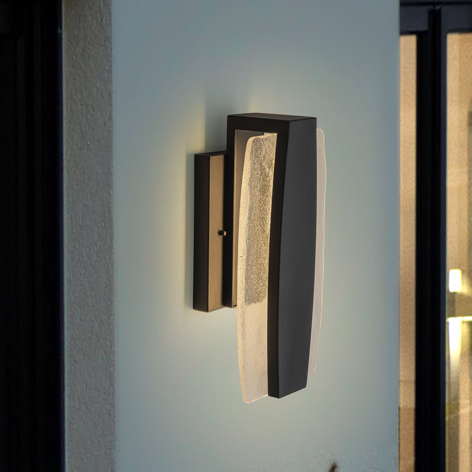 Glowlings 1-Light Modern 15"High Black Handmade Seed Glass Integrated LED Outdoor Wall Sconce