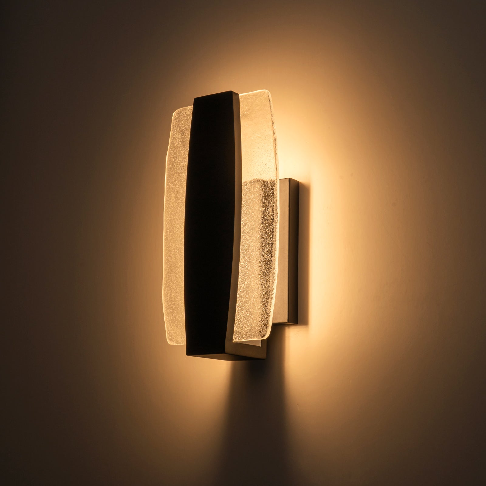 Glowlings 1-Light Modern 15"High Black Handmade Seed Glass Integrated LED Outdoor Wall Sconce