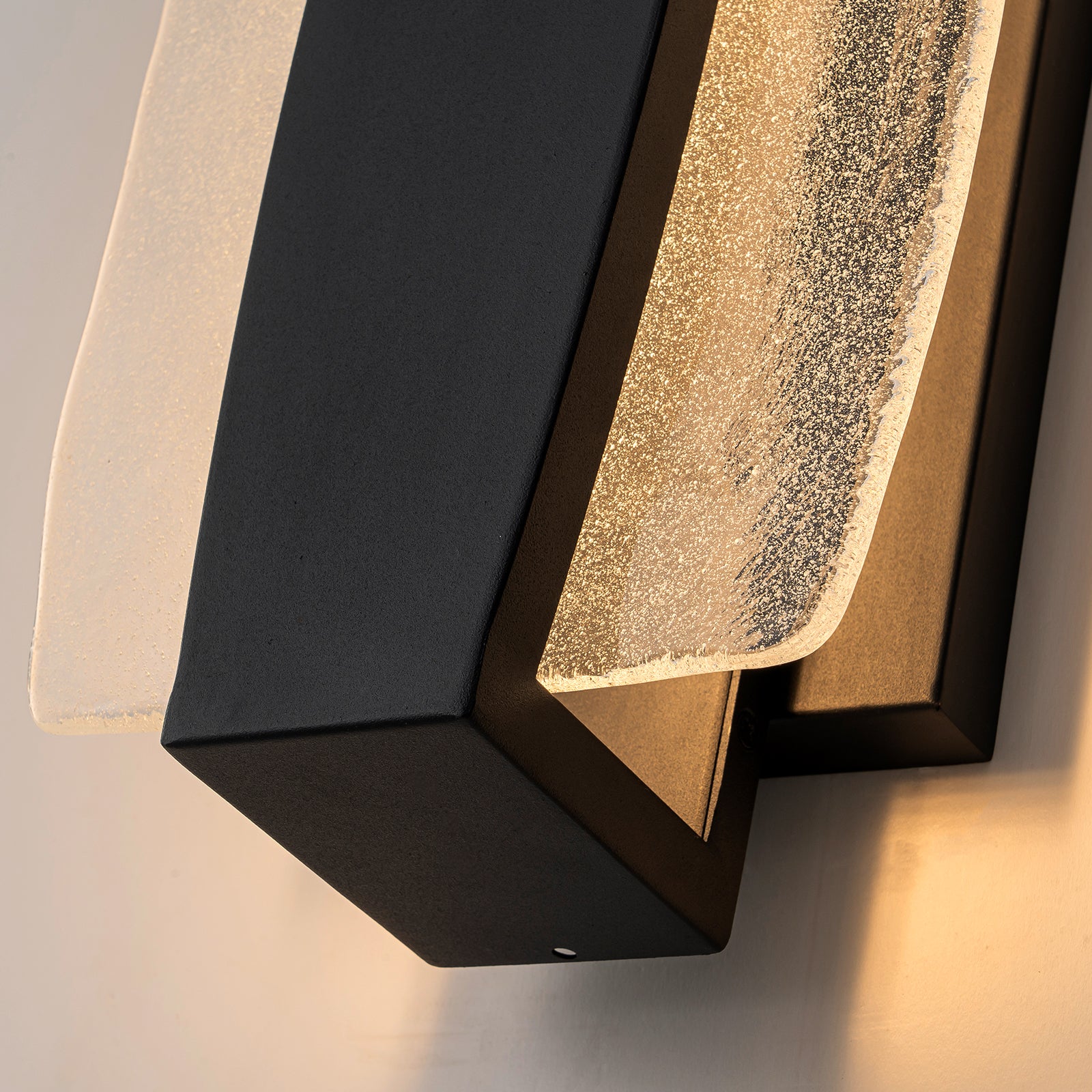 Glowlings 1-Light Modern 15"High Black Handmade Seed Glass Integrated LED Outdoor Wall Sconce