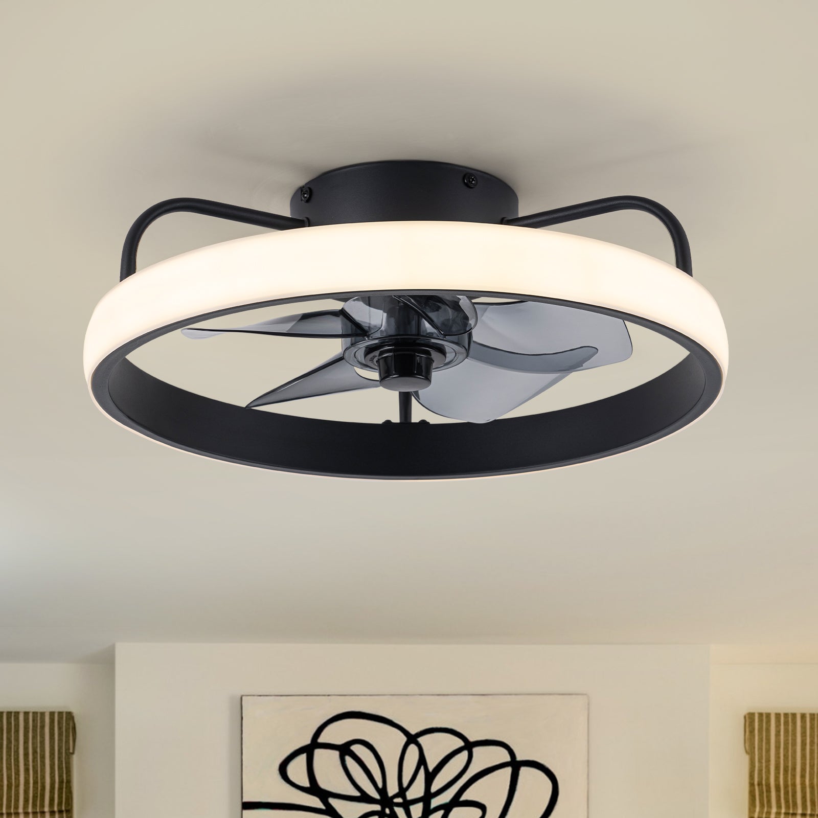 Glowlings 1-Light Modern Black Round LED Ceiling Fan with Light Remote Control