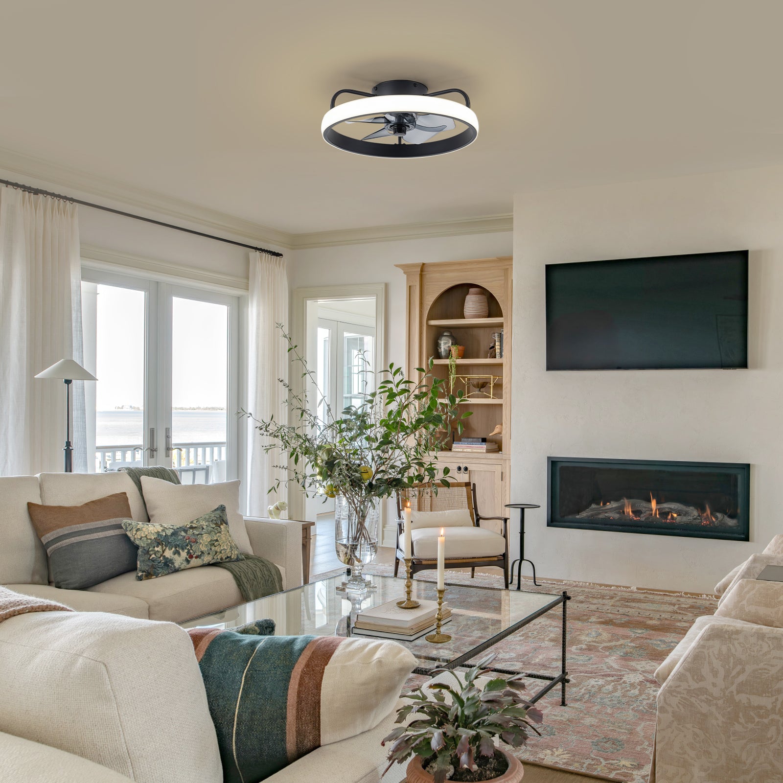 Glowlings 1-Light Modern Black Round LED Ceiling Fan with Light Remote Control
