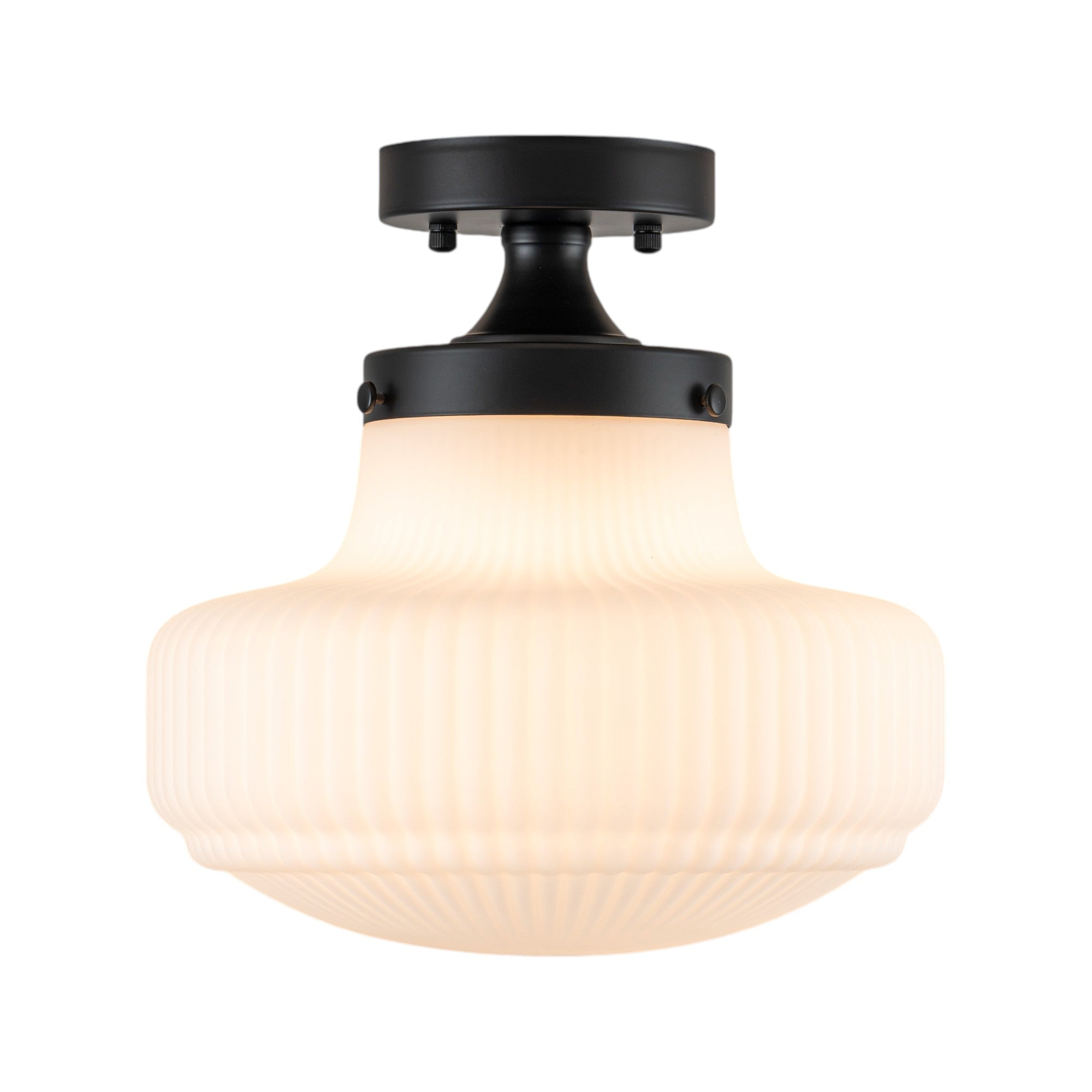 Glowlings 1-Light Modern 11"Wide Black Ribbed Opal Glass Dome Semi-Flush Mount Ceiling Light